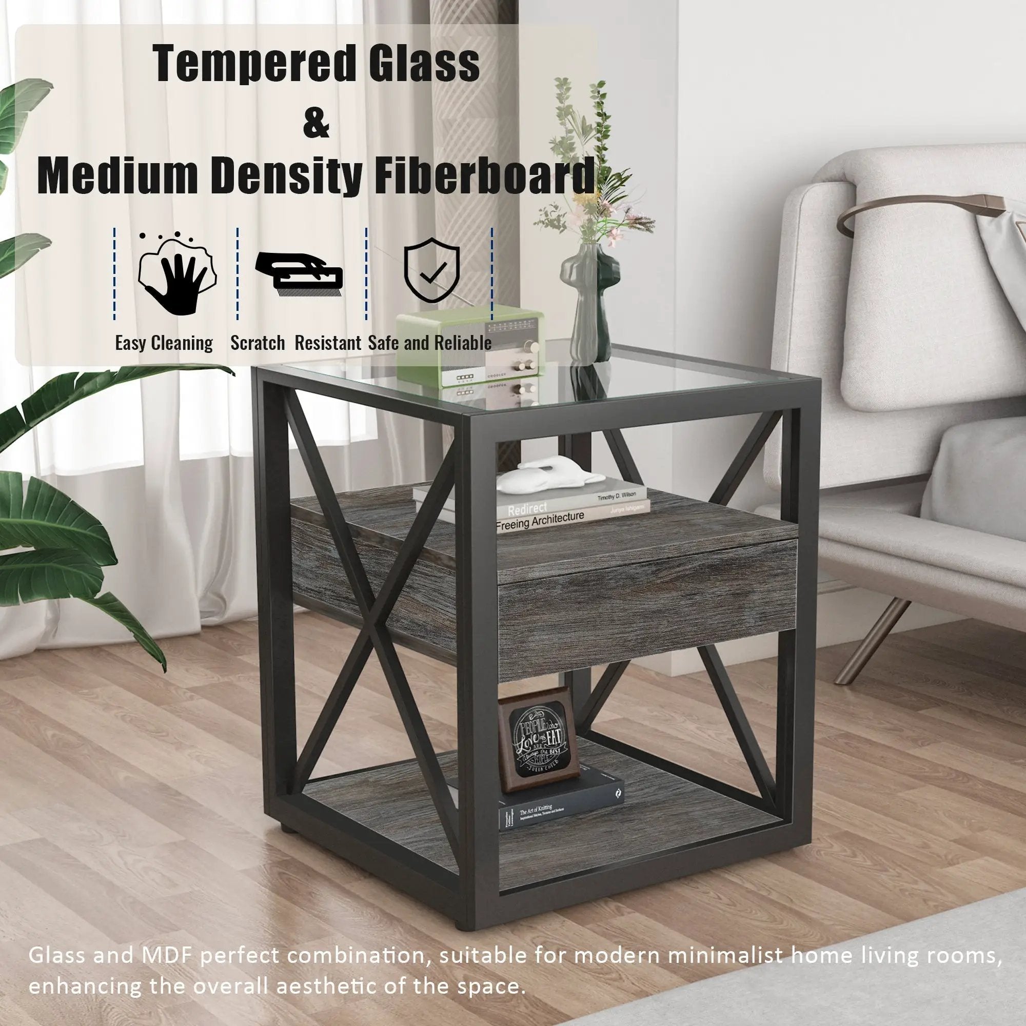 Set of 2 Modern End Tables with Drawer - Nightstands by HouseOfZazla