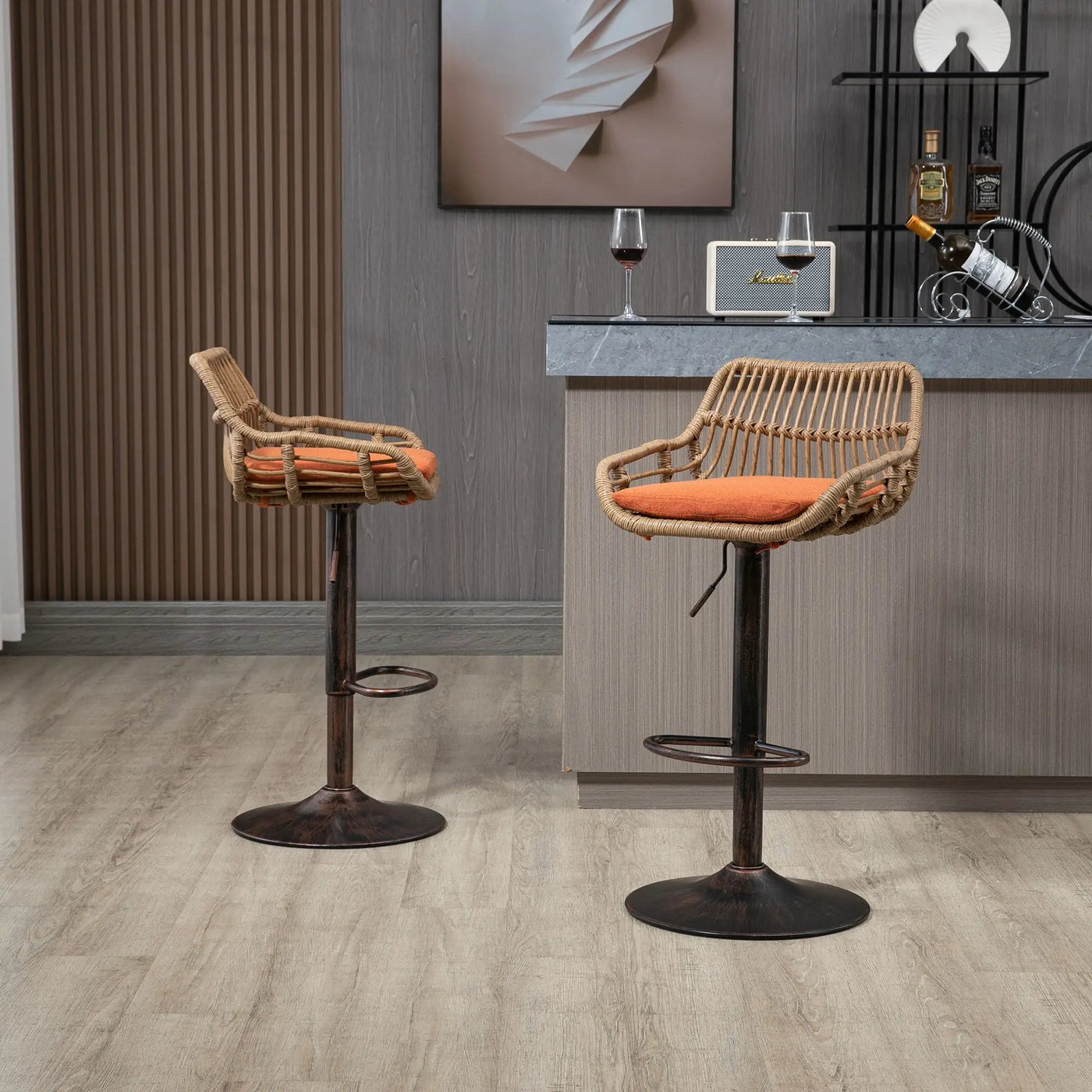 Modern Swivel Bar Stools Adjustable Counter Chairs With Footrest (Set of 2) by Unique Piece Furniture