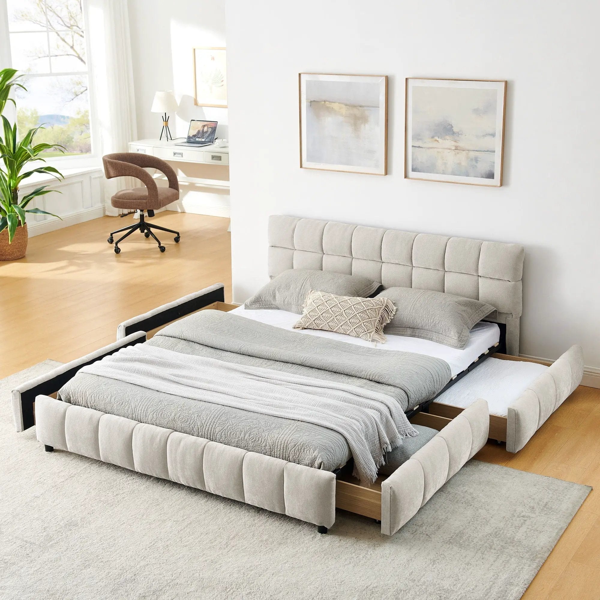 Modern Platform Bed Frame With Thick Fabric by HouseOfZazla