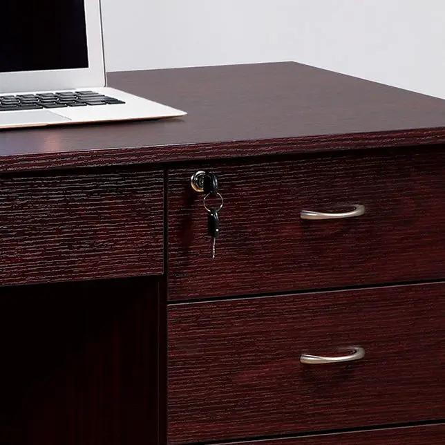 Three Locking Drawers On Metal Glides Student Desk Work Desk Modesty Panel Metal Bar Handles - Mahogany by Unique Piece Furniture