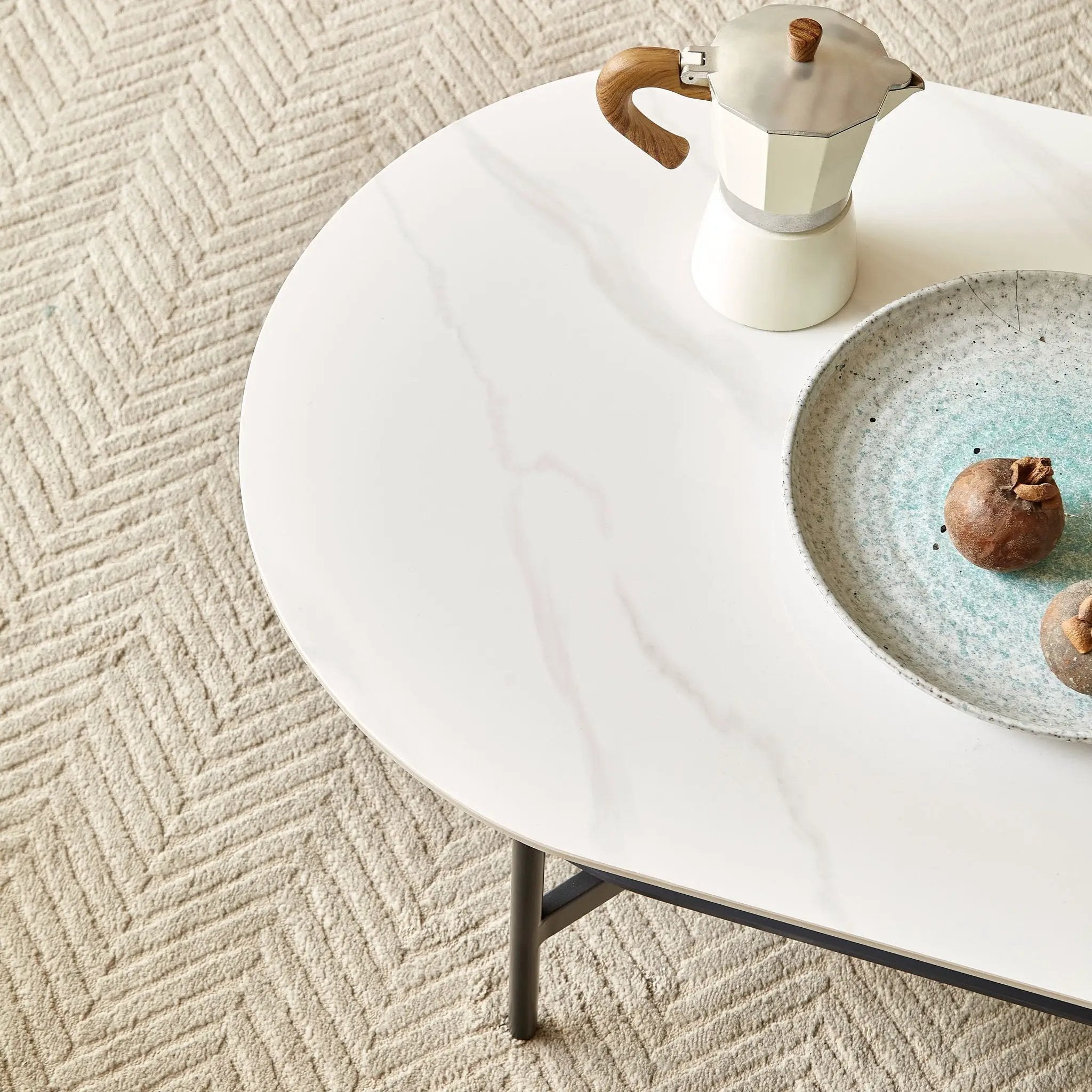 Contemporary Coffee Table Sintered Stone Surface With Ceramic Finish Double Layer Design Base Matte Shelf Modern Living Room Center Table - White / Gray by HouseOfZazla