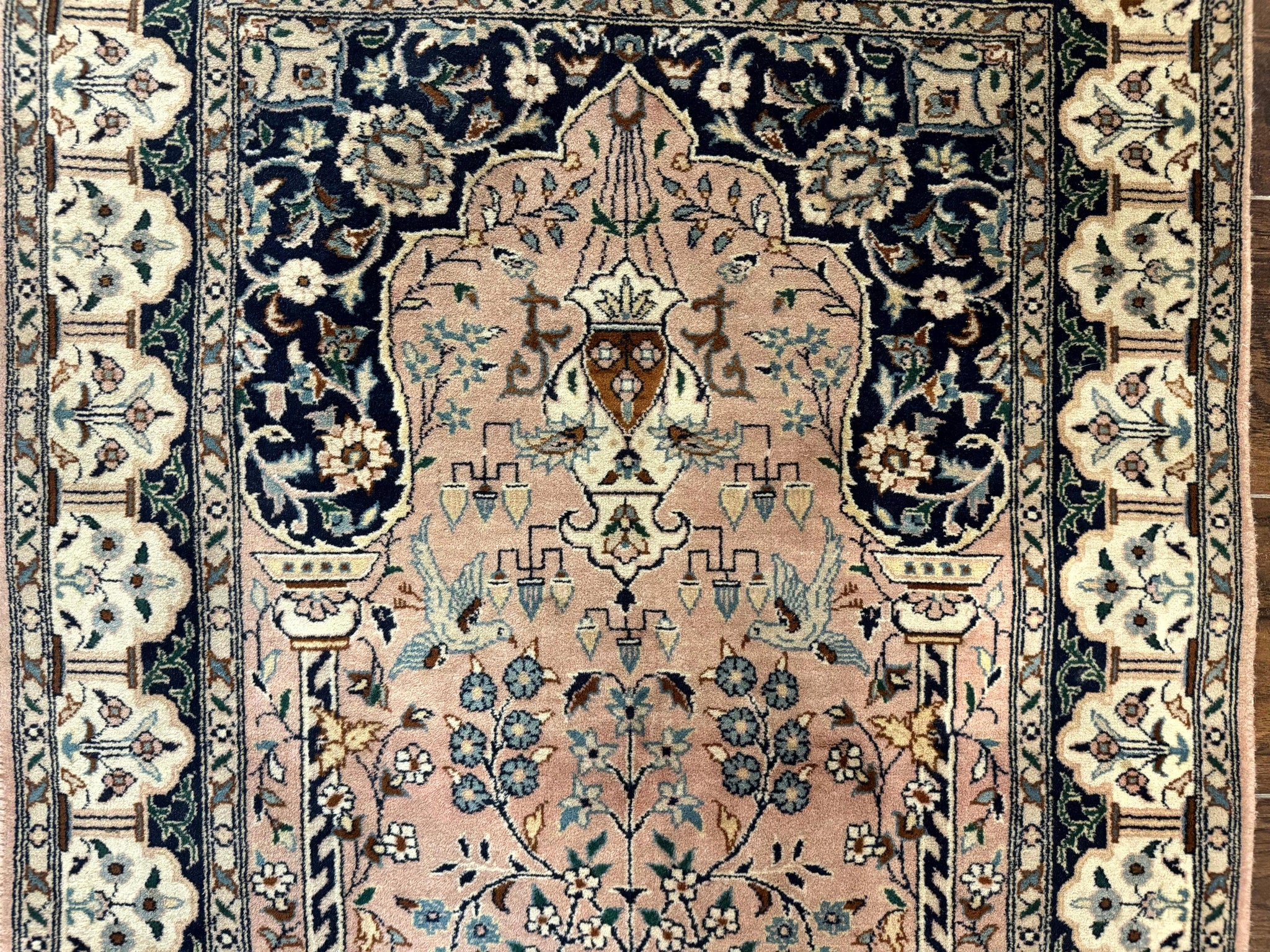 Small Tree of Life Prayer Rug, Pak Persian Rug 2.7 x 4, , Birds, Lantern, Handmade Vintage Fine 260 KPSI by Jewel Rugs