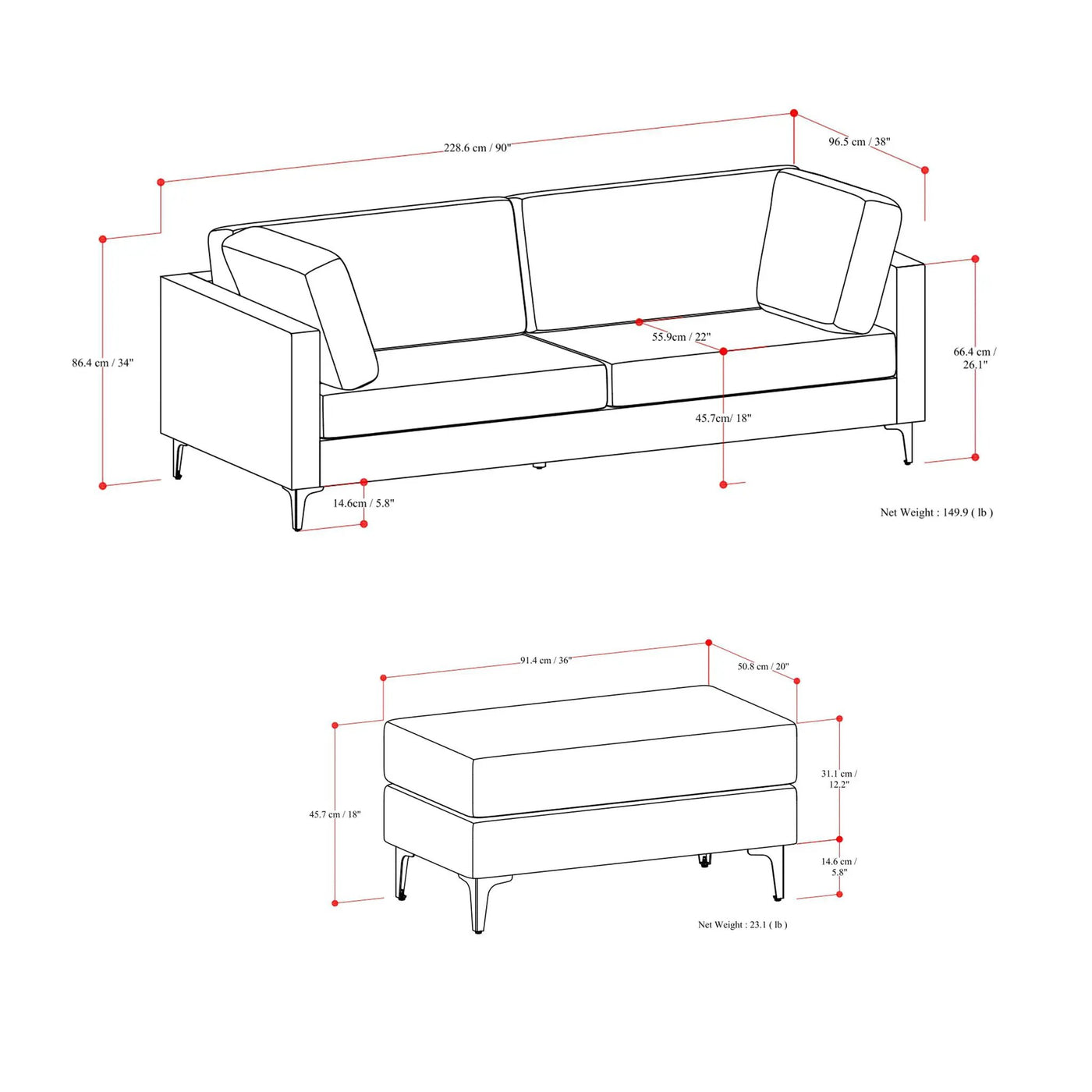 Ava - Mid Century Sofa With Ottoman Set by Unique Piece Furniture