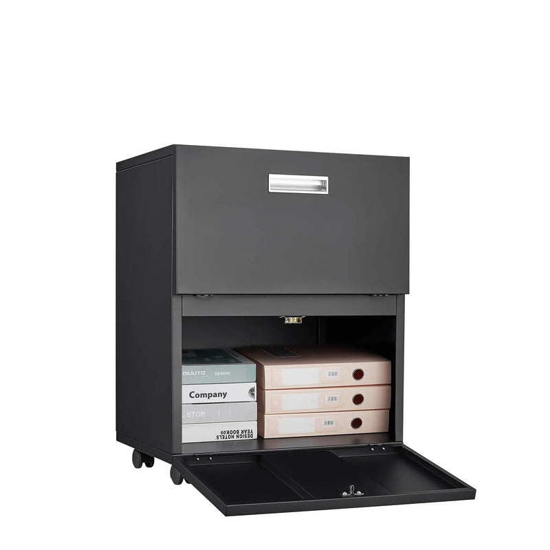 Office Furniture Copier Cabinet 2 Door Steel Copier Stand Mobile Pedestal File Printer Stand - Black by Unique Piece Furniture