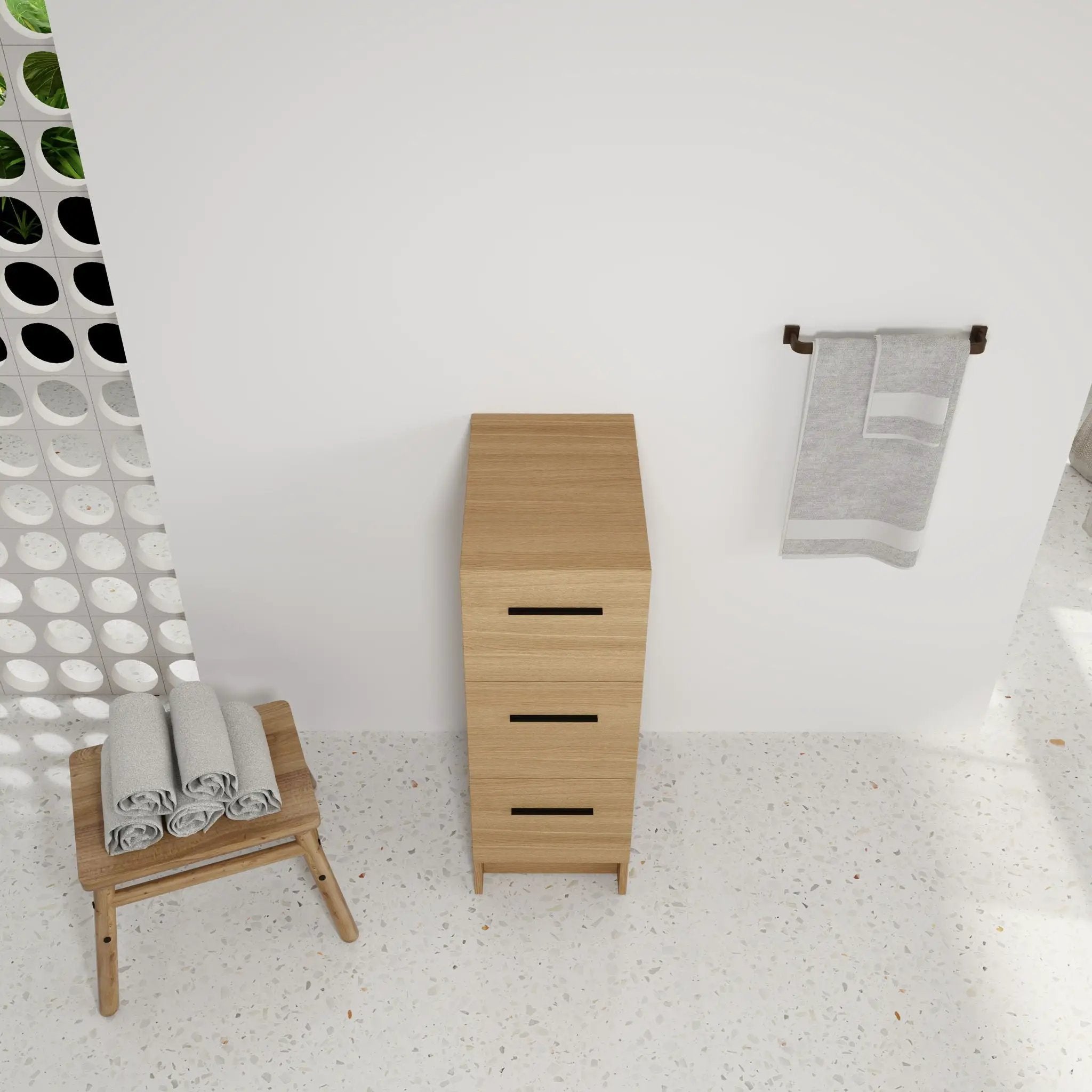 Slim Freestanding Bathroom Storage Cabinet, 3 Drawers - Light Oak by HouseOfZazla