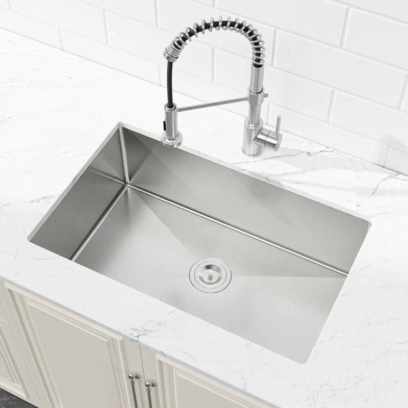 Stainless Steel Kitchen Sink, 30″x19″ Drop In Single Bowl, Undermount Handmade Sink in Brushed Nickel by HouseOfZazla