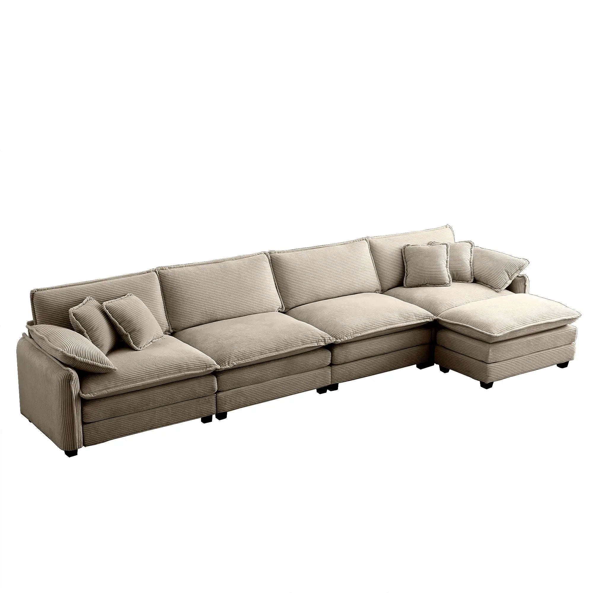 Modern Corduroy Upholstered 4-Seater Sofa with Footstool by HouseOfZazla