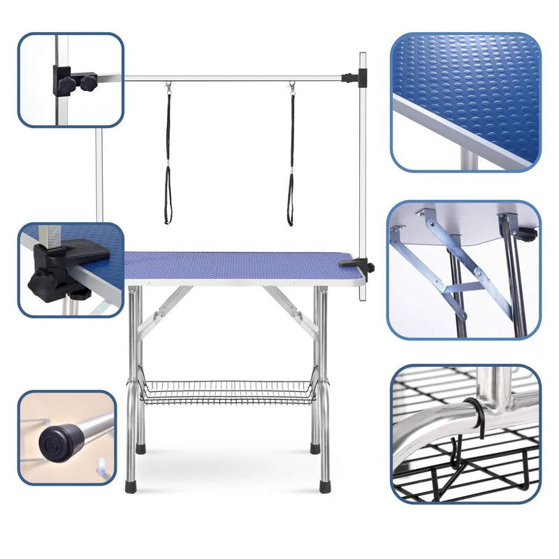 Large Size Grooming Table For Pet Dog And Cat With Adjustable Arm And Clamps Large Heavy Duty Animal Grooming Table - Blue by HouseOfZazla