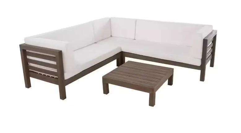 OANA Outdoor Wooden Sectional Set with Cushions, White by HouseOfZazla