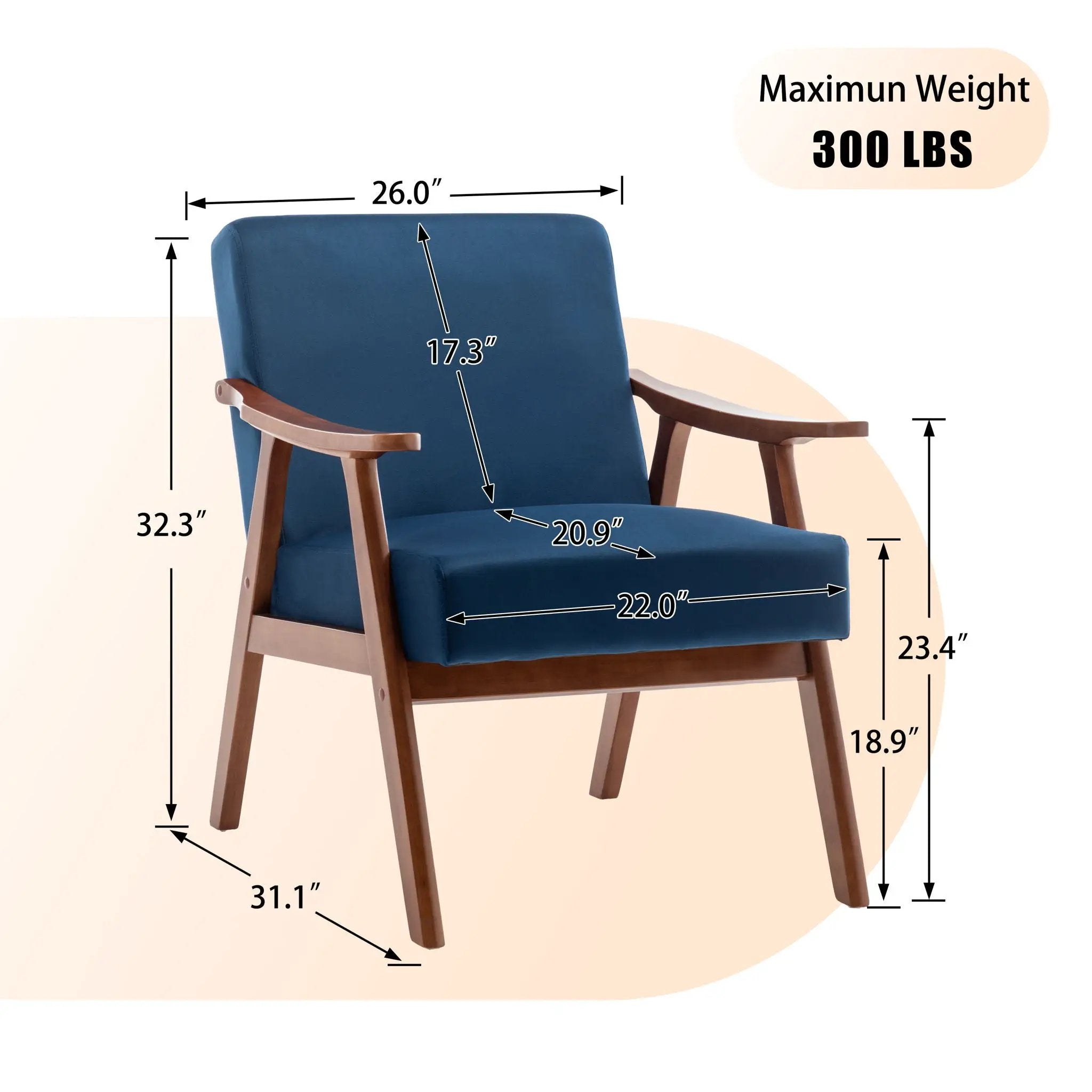 Mid Century Modern Accent Chair With Solid Wood Frame And Extra Thick Backrest by Unique Piece Furniture