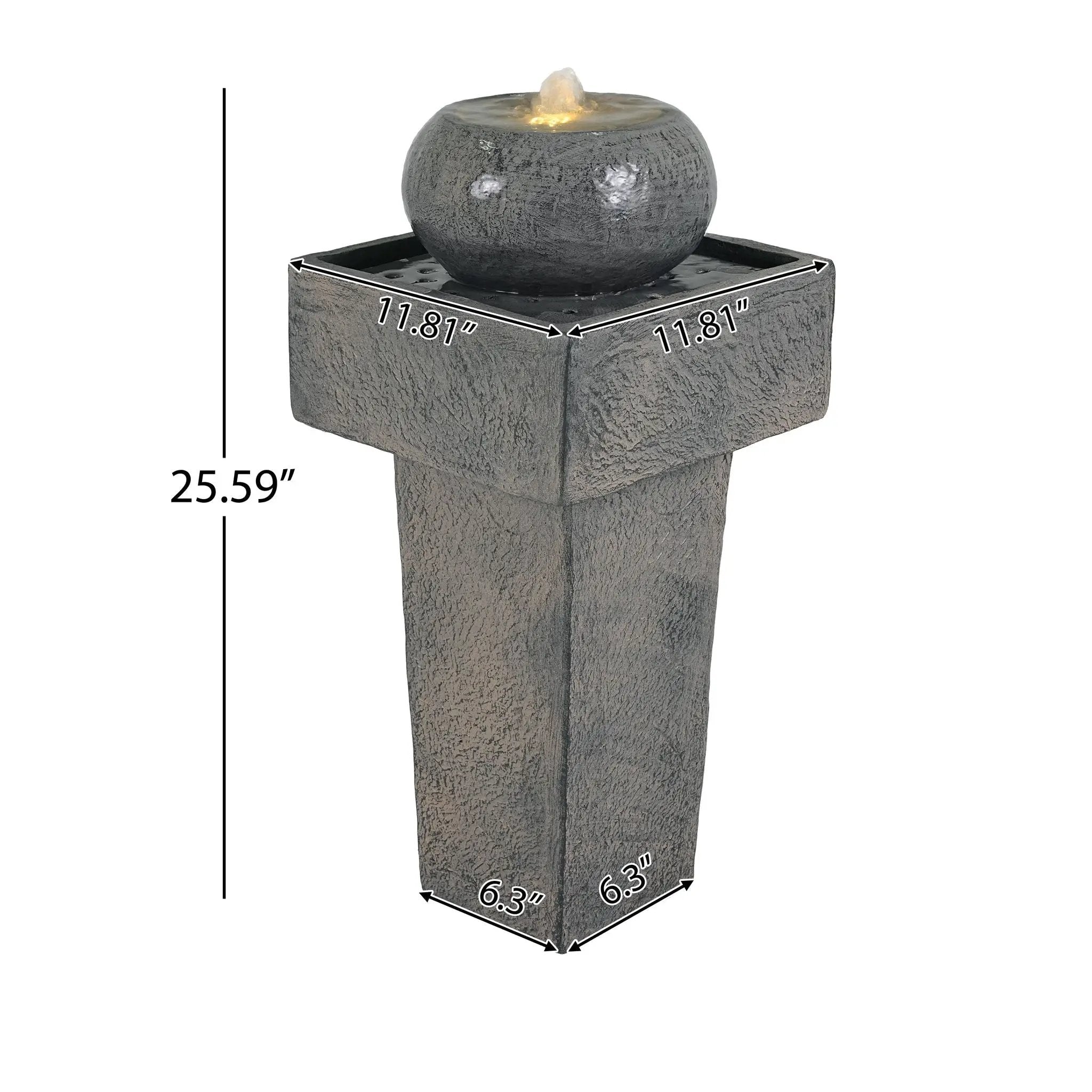 Minimalist Column Fountain With LED Lighting, Outdoor Decor For Patio, Porch And Garden - Gray by HouseOfZazla