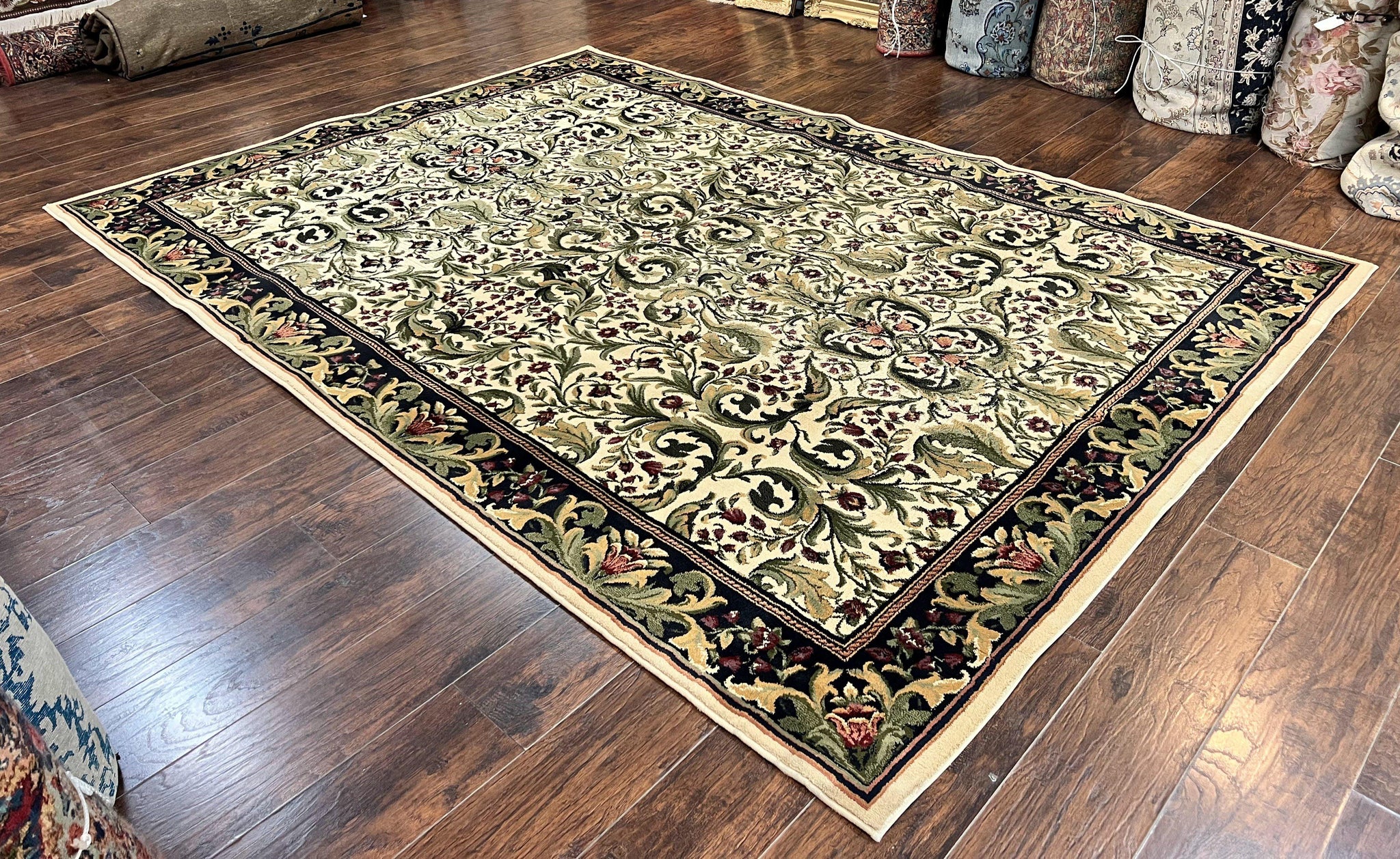 Oriental Rug 8x11, Floral Pattern, Ivory and Black by Jewel Rugs