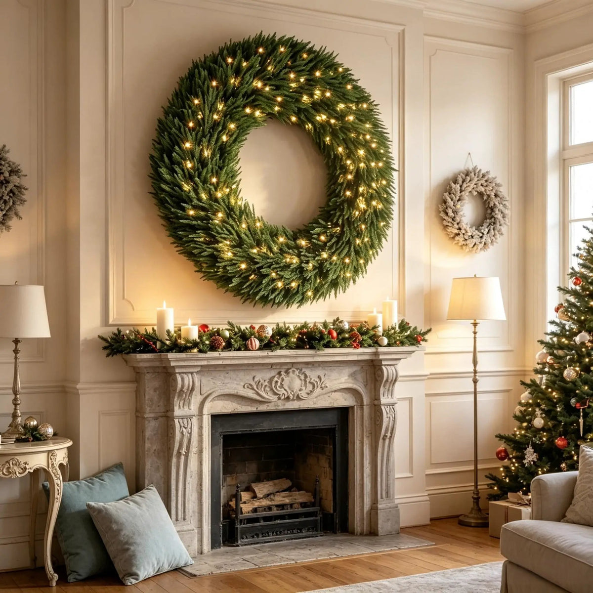 48 In Artificial Norfolk Pine Christmas Wreath, Pre-Lit by HouseOfZazla