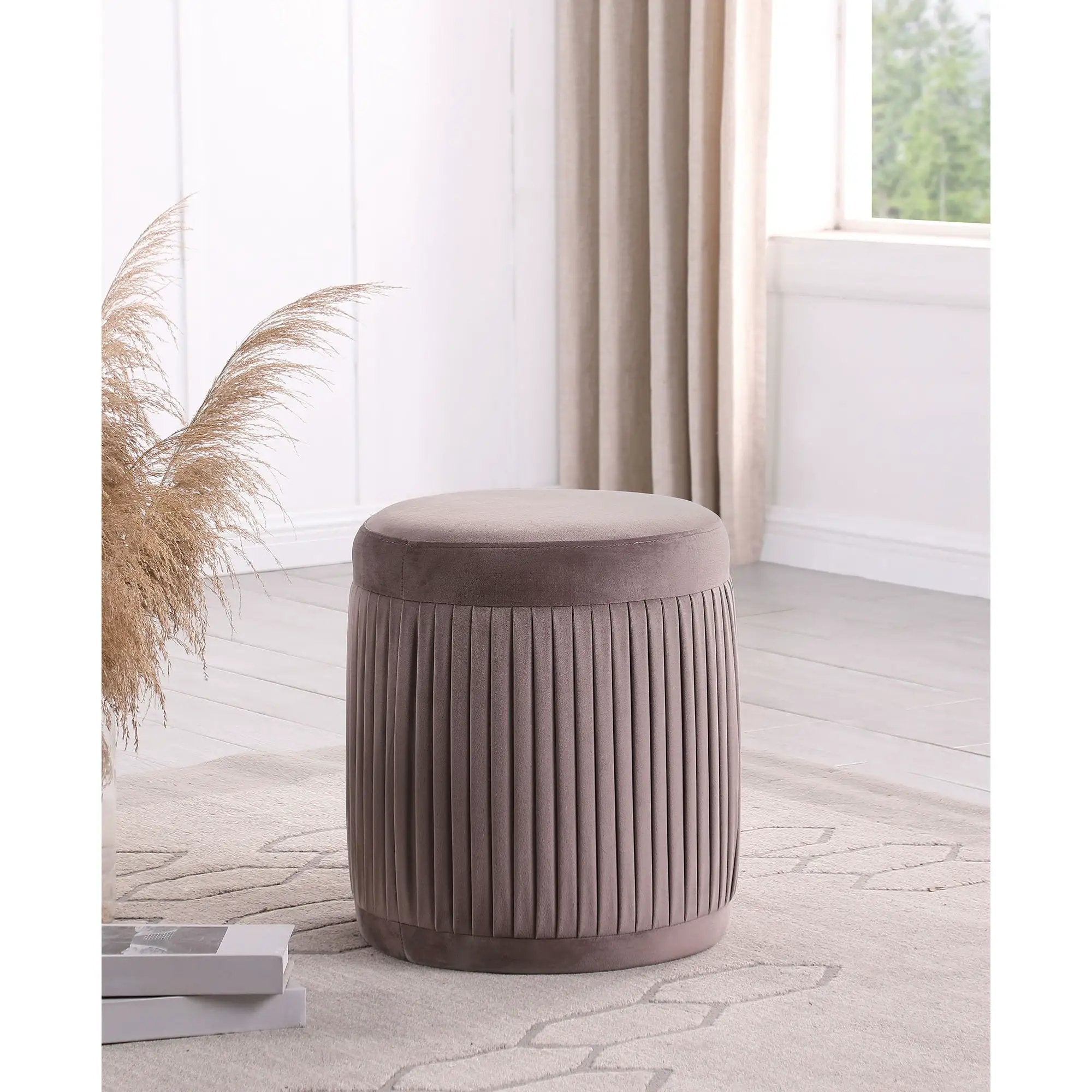 Pescadero - Round Upholstered Ottoman - Mauve by HouseOfZazla