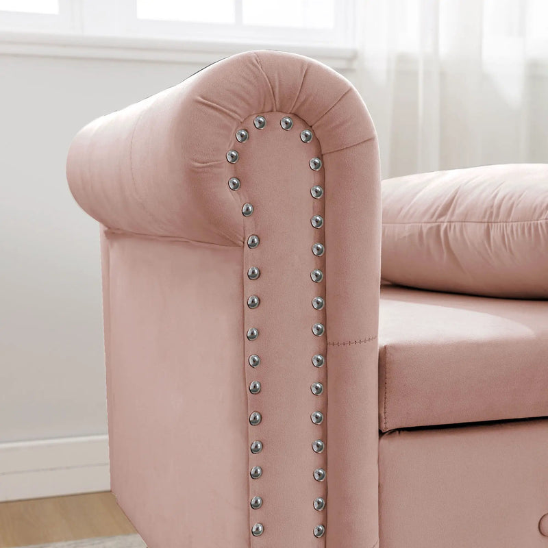 Chaise Lounge Indoor, Lounge Chair For Bedroom With Storage & Pillow, Modern Upholstered Rolled Arm Chase Lounge For Sleeping With Nailhead Trim For Living Room Bedroom Office by HouseOfZazla