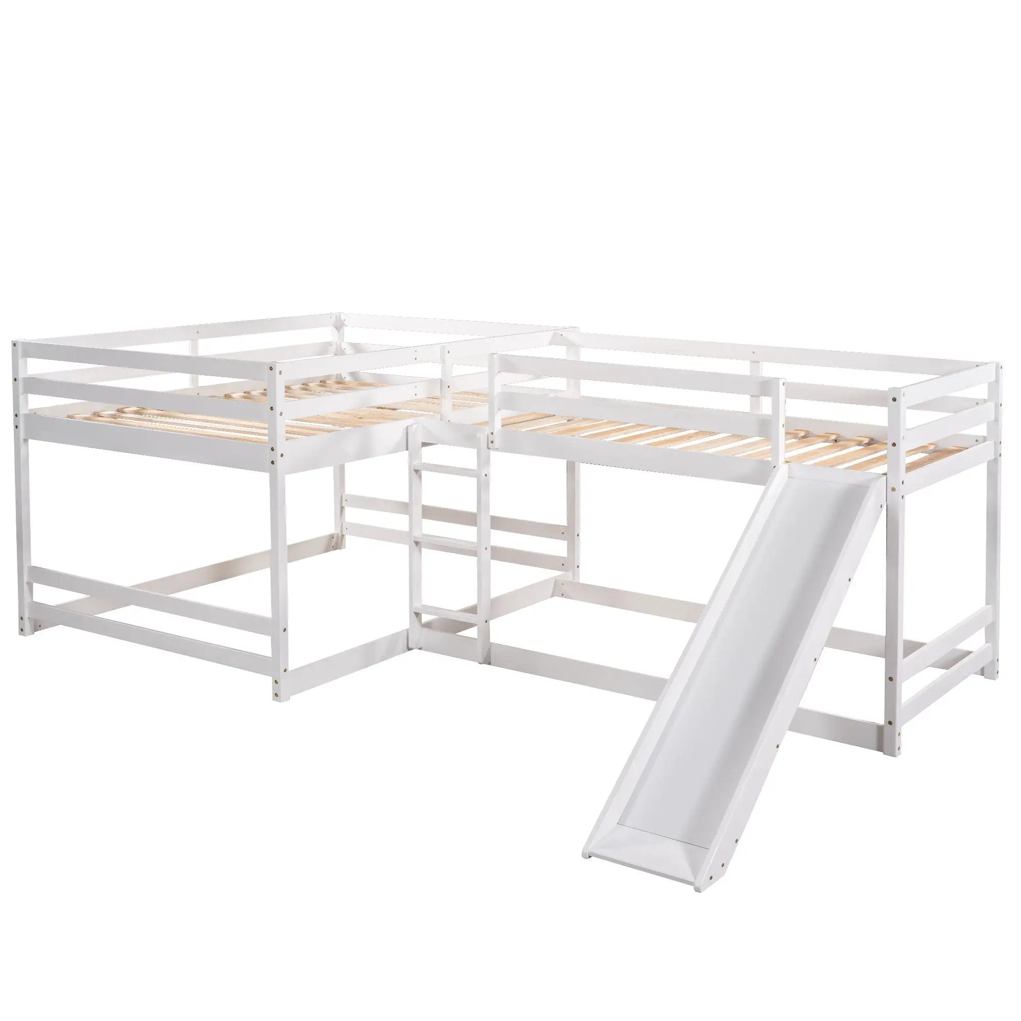 L-Shaped Bunk Bed With Slide And Short Ladder by Unique Piece Furniture