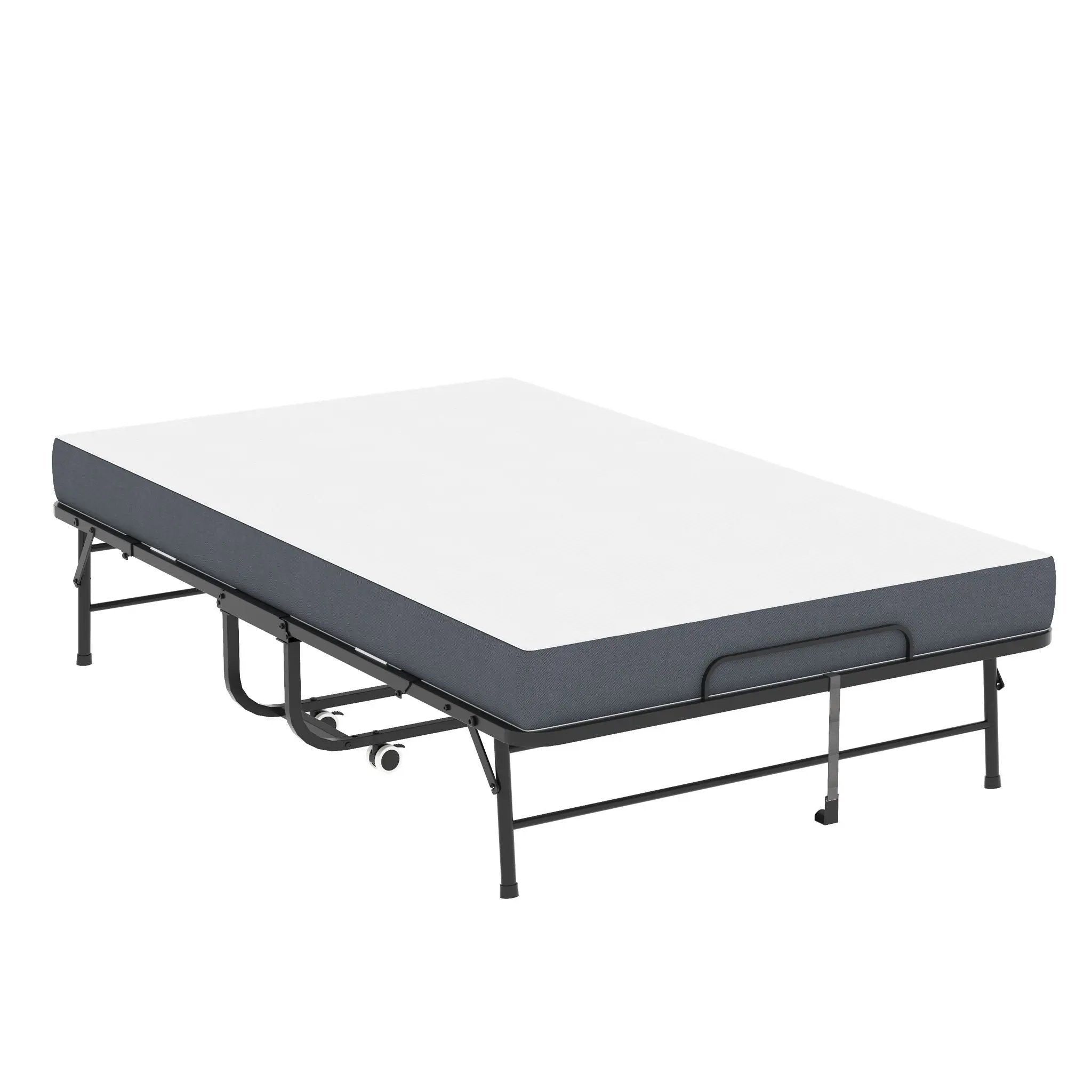 Twin Wide Folding Bed For Tall People, Extra Long & Wide Rollaway With Memory Foam, Heavy-Duty - Black by HouseOfZazla