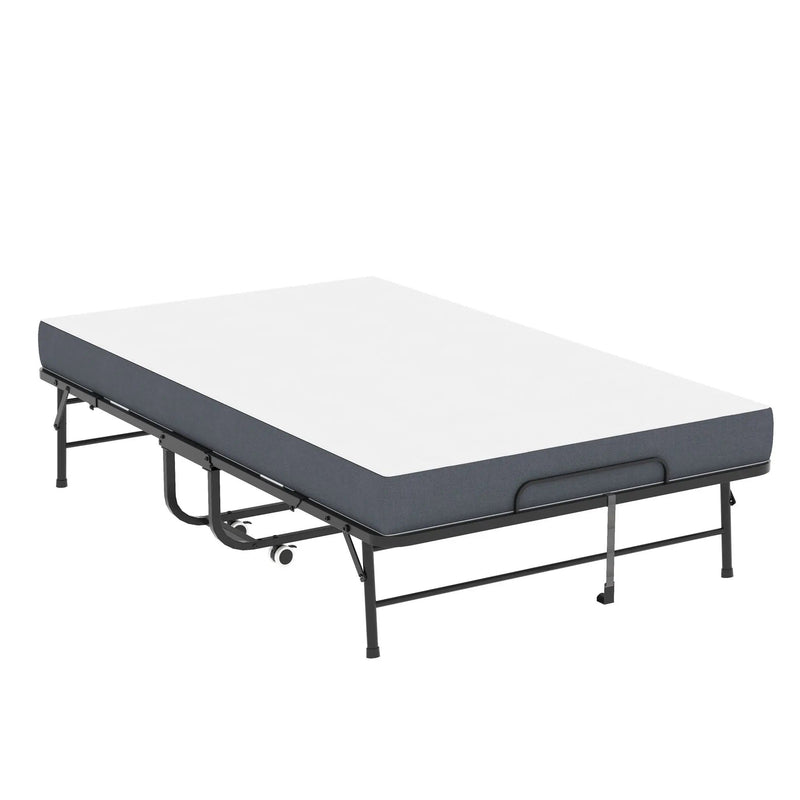 Twin Wide Folding Bed For Tall People, Extra Long & Wide Rollaway With Memory Foam, Heavy-Duty - Black by HouseOfZazla