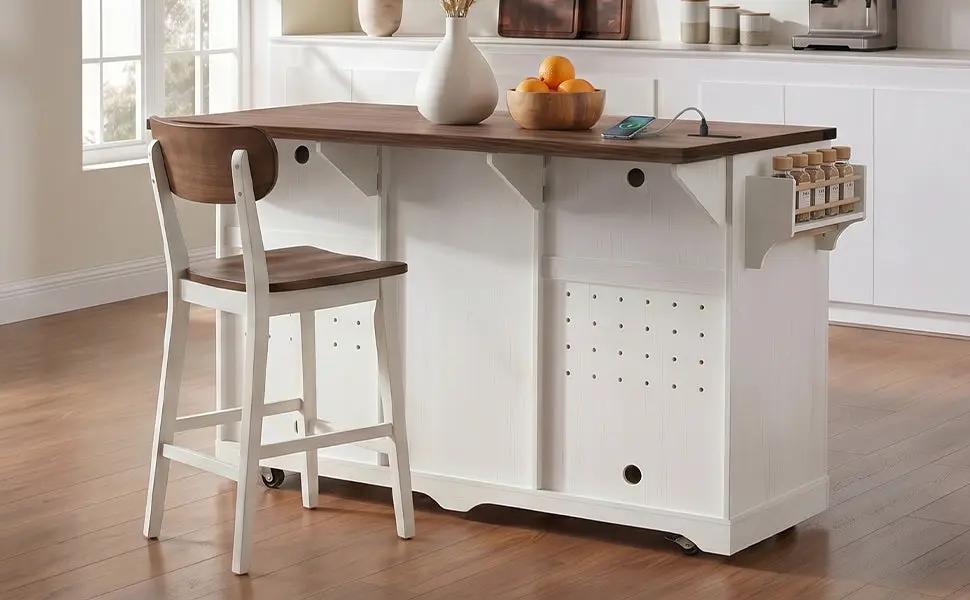 K&K 72" Farmhouse Kitchen Island with Fridge Storage Space by HouseOfZazla