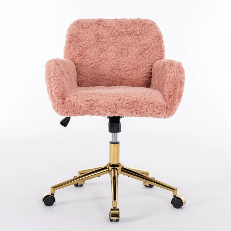 Office Chair, Artificial Rabbit Hair Home Office Chair With Metal Base, Adjustable Desk Chair Swivel Office Chair, Vanity Chair by HouseOfZazla