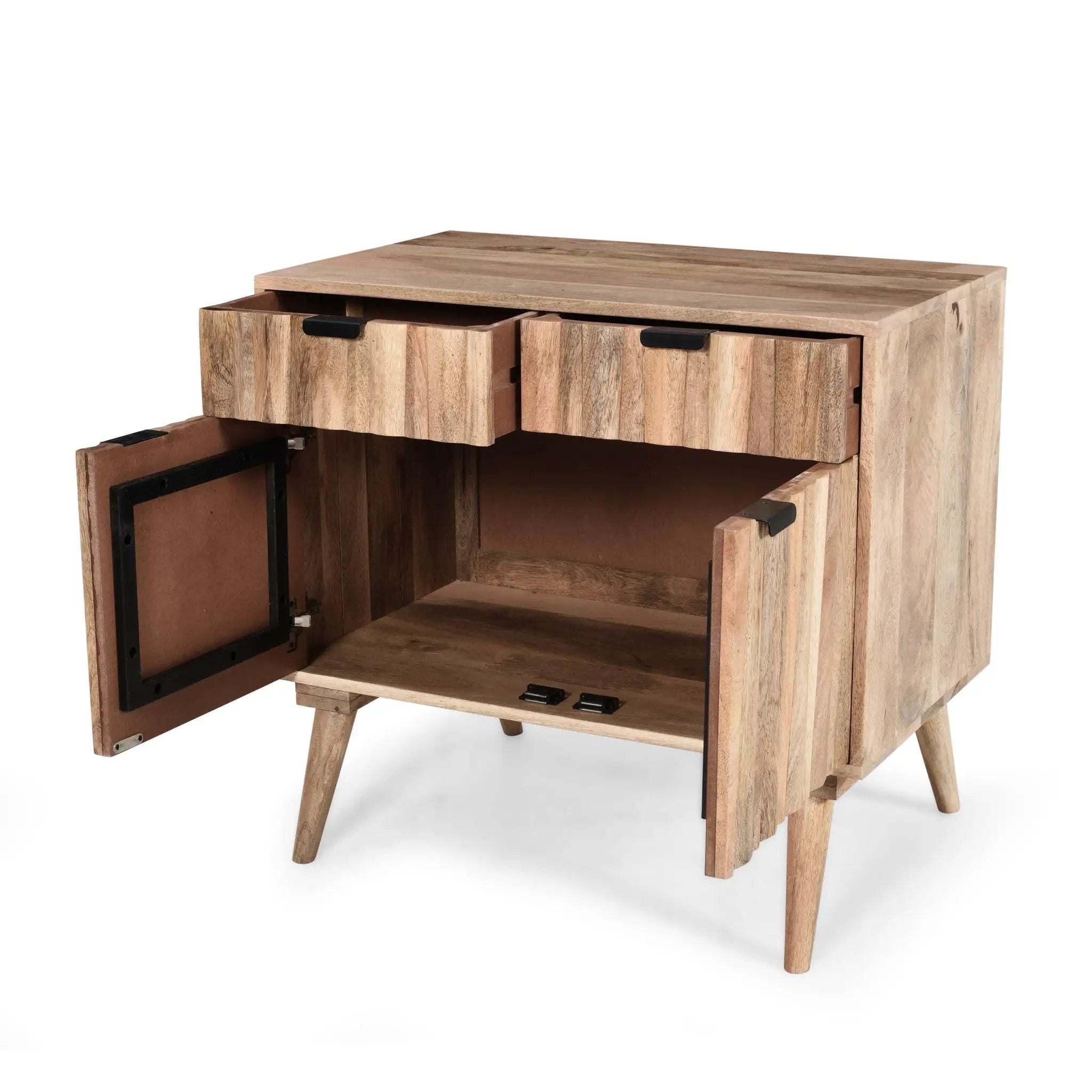 Stylish Style 2 Drawer 2 Door Cabinet, Mango Wood - Natural by HouseOfZazla