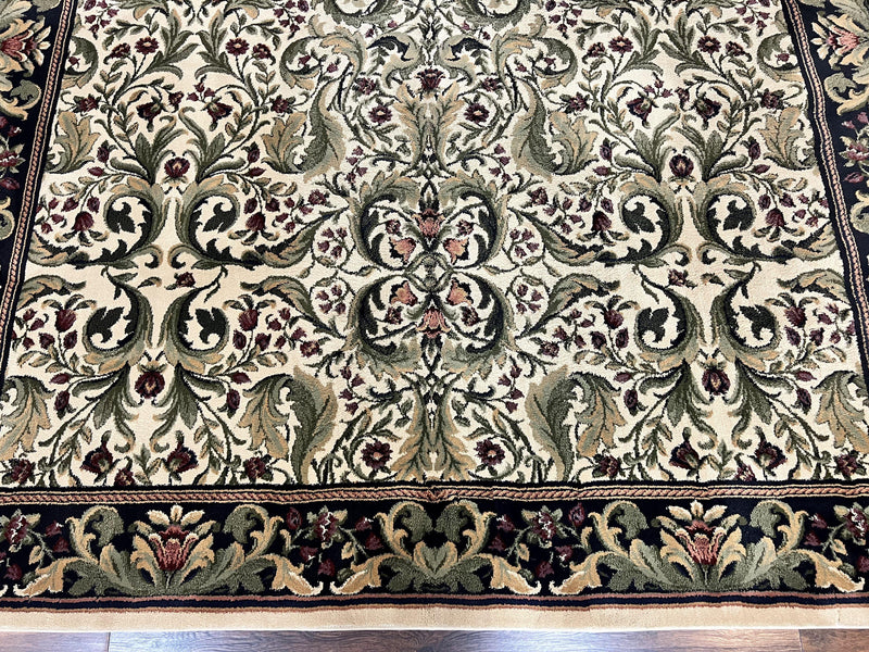 Oriental Rug 8x11, Floral Pattern, Ivory and Black by Jewel Rugs