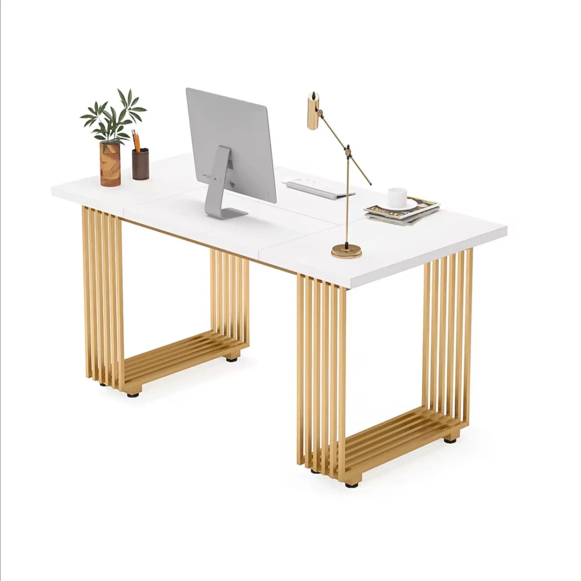 Office Executive Desk For Home Office - White / Gold by HouseOfZazla