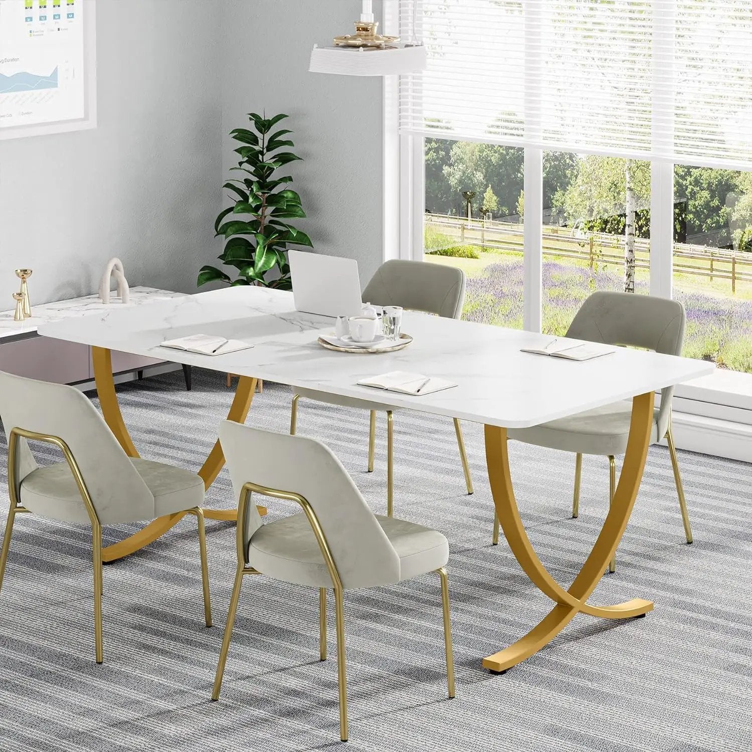 Executive Office Computer Desk For Home Office - White / Gold