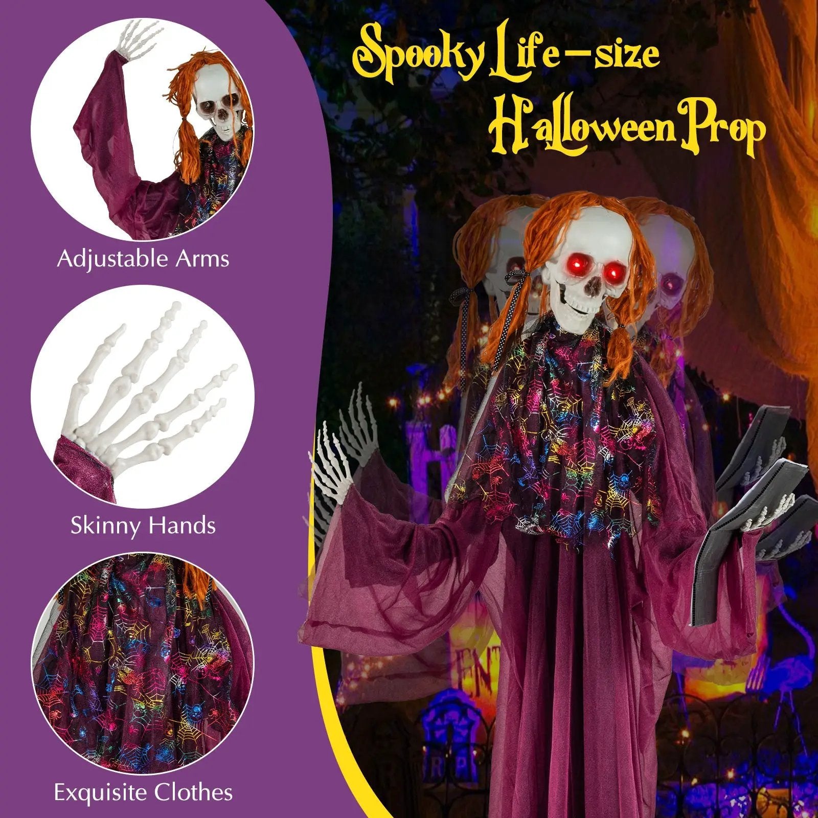 6 Feet Halloween Animatronic Standing Girl Holding Book with Sound-Activated Light-up Eyes and Moving Arms & Head by DirectDeals