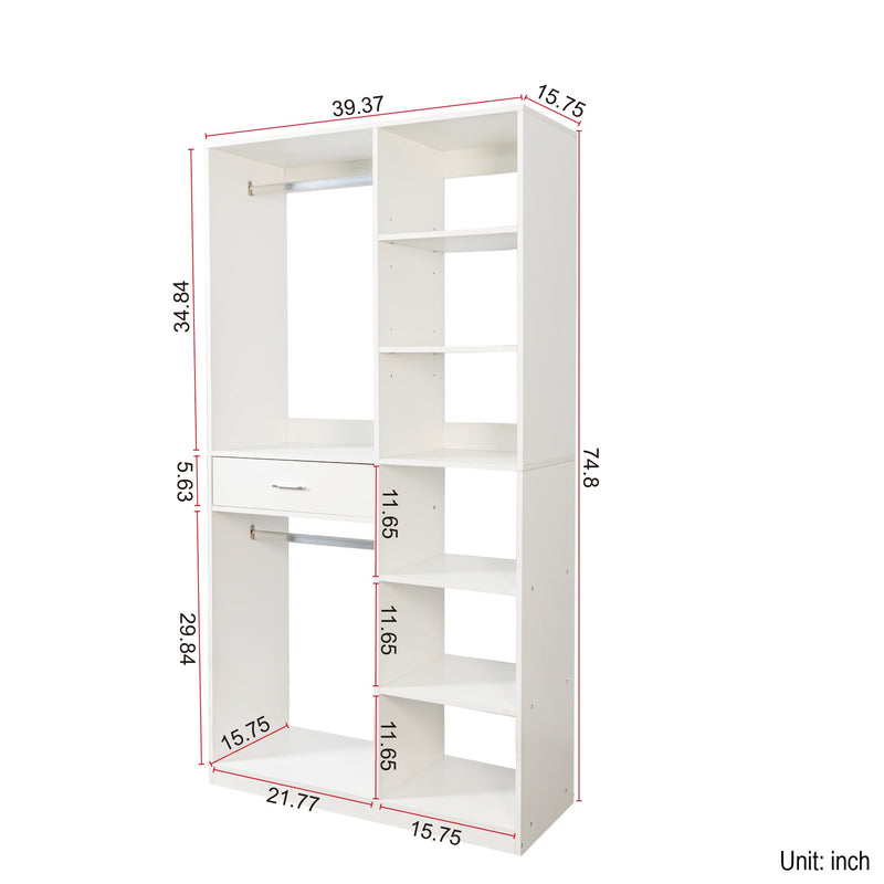 Freestanding Closet System with 6 Open Shelves and 2 Hanging Rods by HouseOfZazla