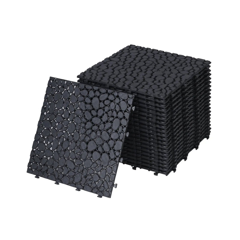 Interlocking Deck Tiles Plastic Waterproof Outdoor All Weather Anti-Slip Bathroom Shower Balcony Porch Strong Weight Capacity Upto 440 Lbs, Pebble Stone Pattern by HouseOfZazla