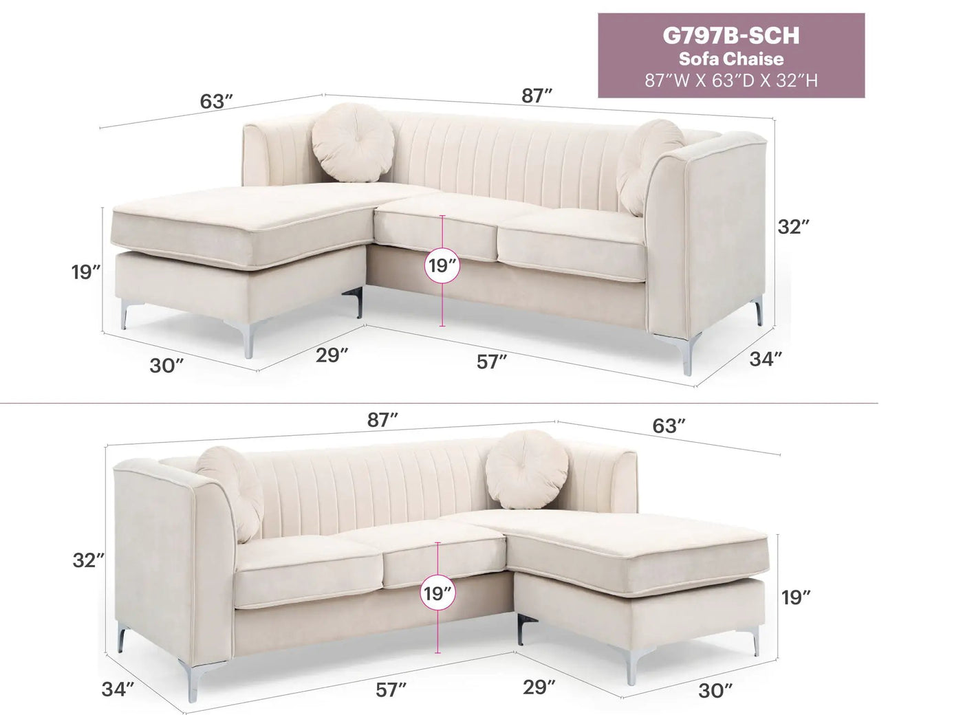 Delray - Micro Suede Sofa Chaise by HouseOfZazla
