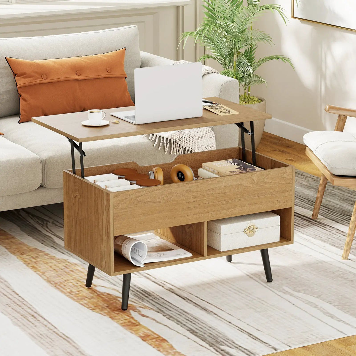 31.5 Inch Lift-Top Coffee Table with Hidden Storage and 2 Open Shelves, photo 7 of 40