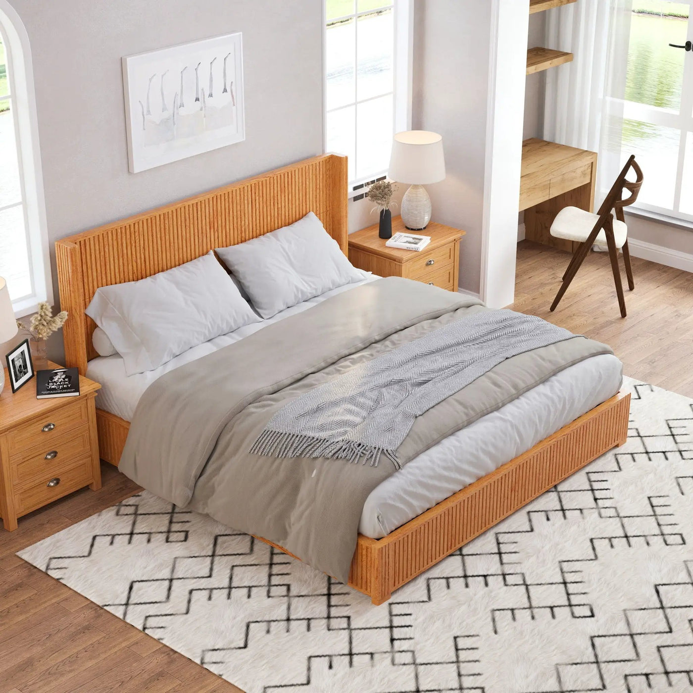 Platform Bed Frame With Headboard, Floor Standing Design by HouseOfZazla