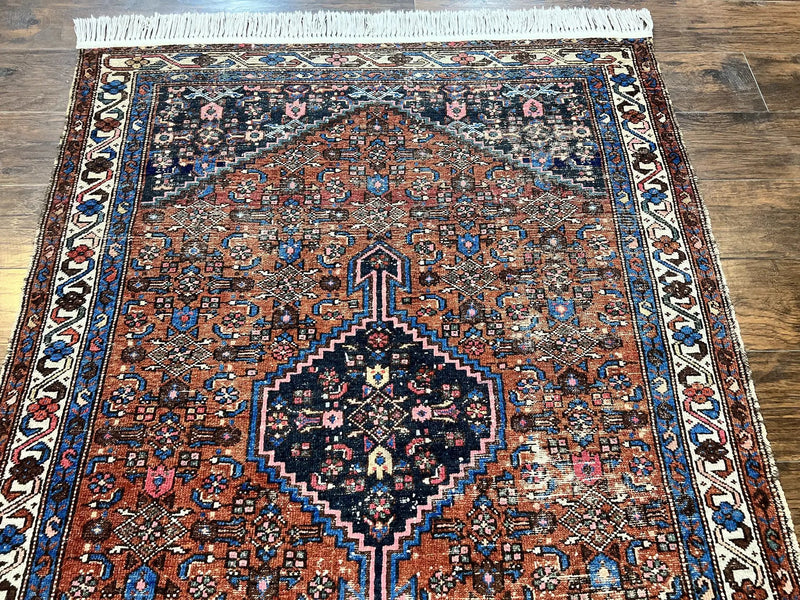 Red Persian Hamadan Rug 4x6, Wool Handmade Antique Carpet, Geometric Medallion Rug, Oriental Rug 4 x 6, Persian Tribal Rug, Hand Knotted Rug by Jewel Rugs