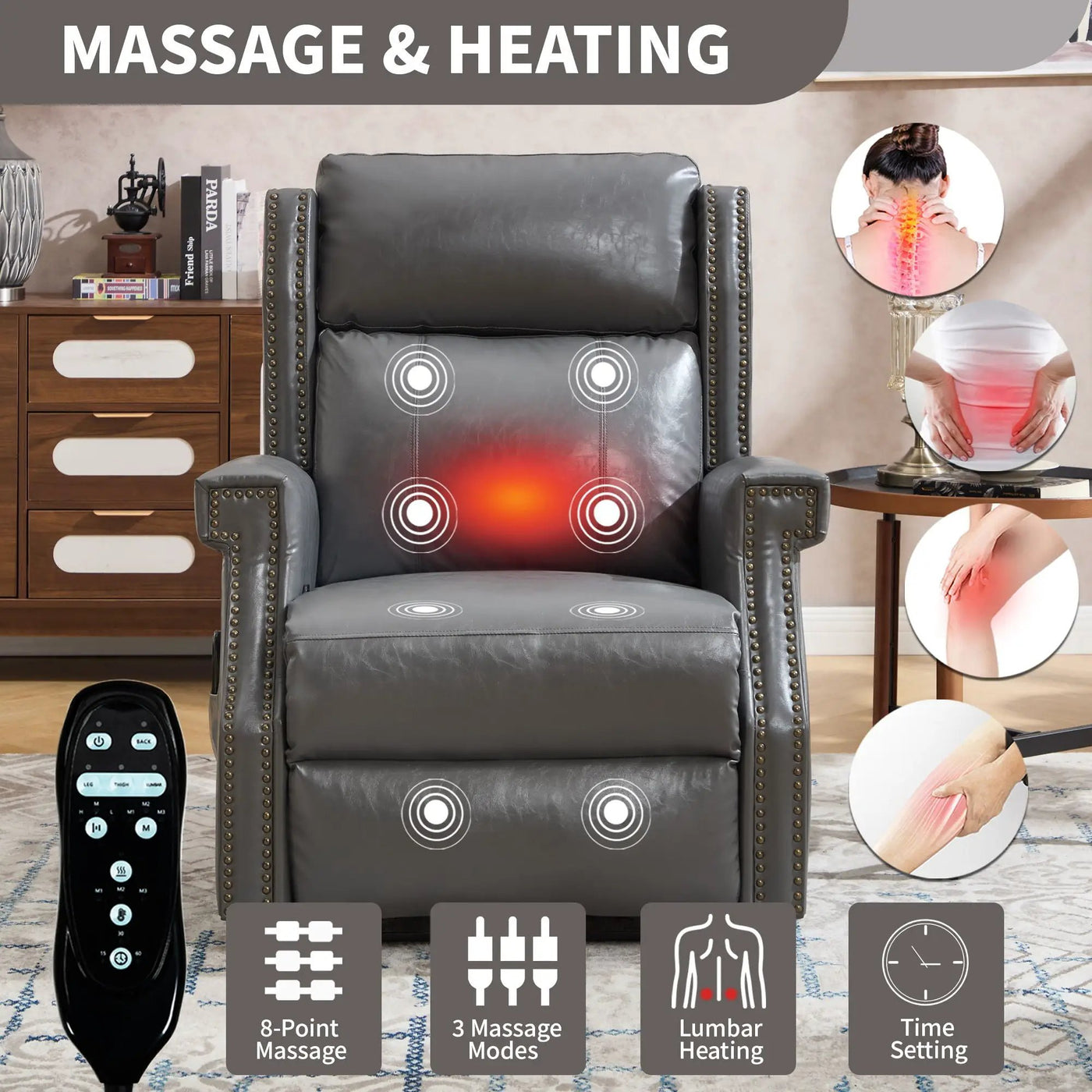 Manual Recliner Chair With Heavy Duty Motion Mechanism, 8 Vibrating Nodes And 3 Massage Modes For Living Room by HouseOfZazla