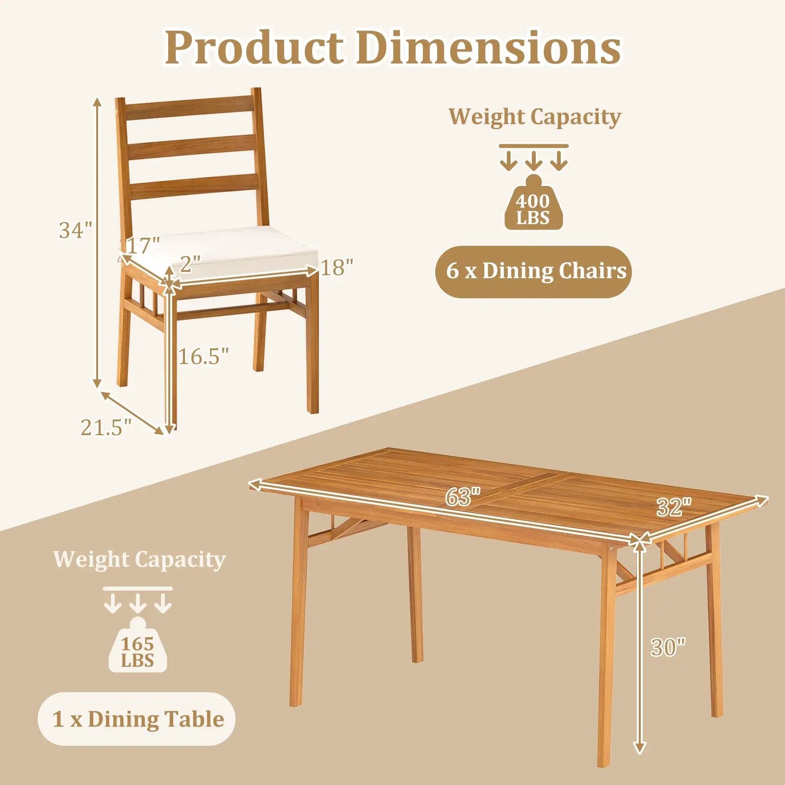 Outdoor Wooden Dining Chair Set of 4 with Padded Seat Cushions-White by DirectDeals