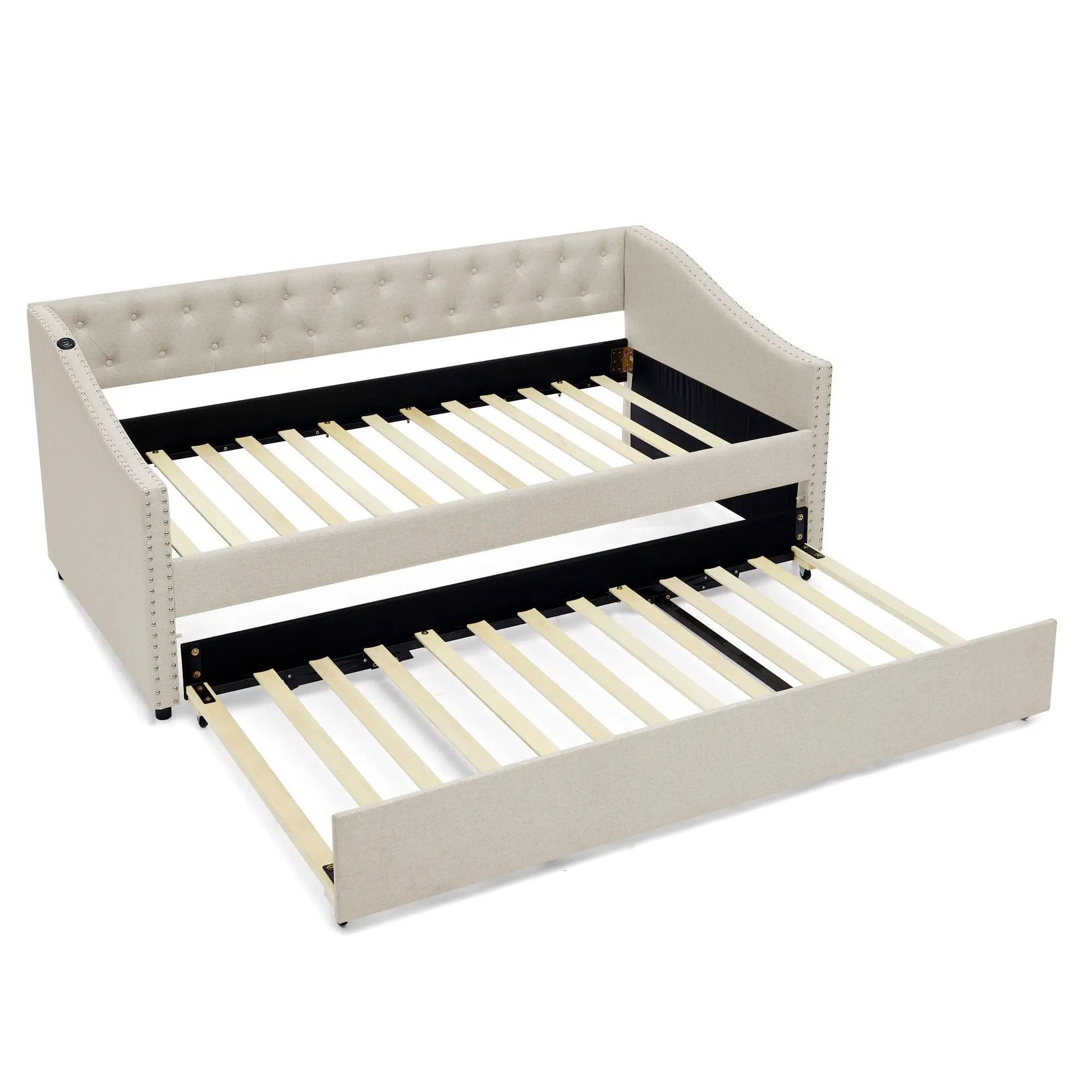 Upholstered Daybed With USB Charging & Pull Out Bed