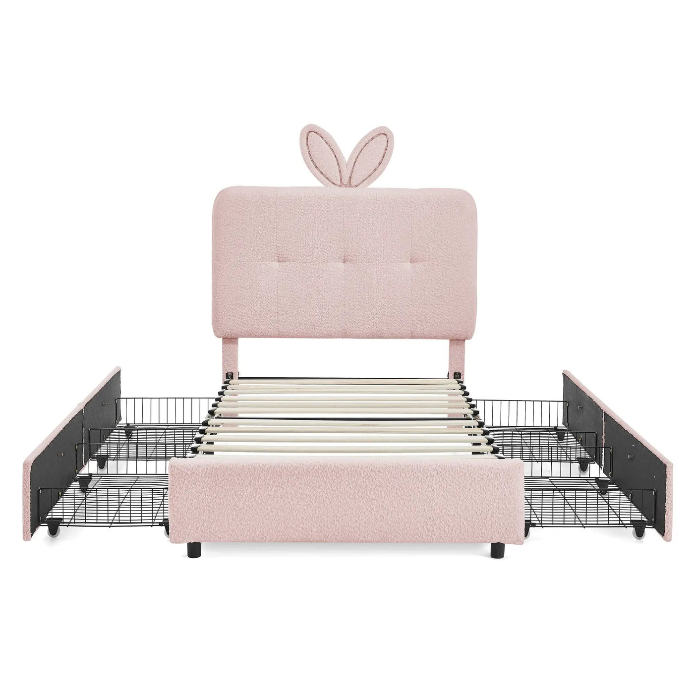 Upholstered Bed With Oversized Rabbit Ear Headboard, LED Lights & 4 Storage Drawers by HouseOfZazla