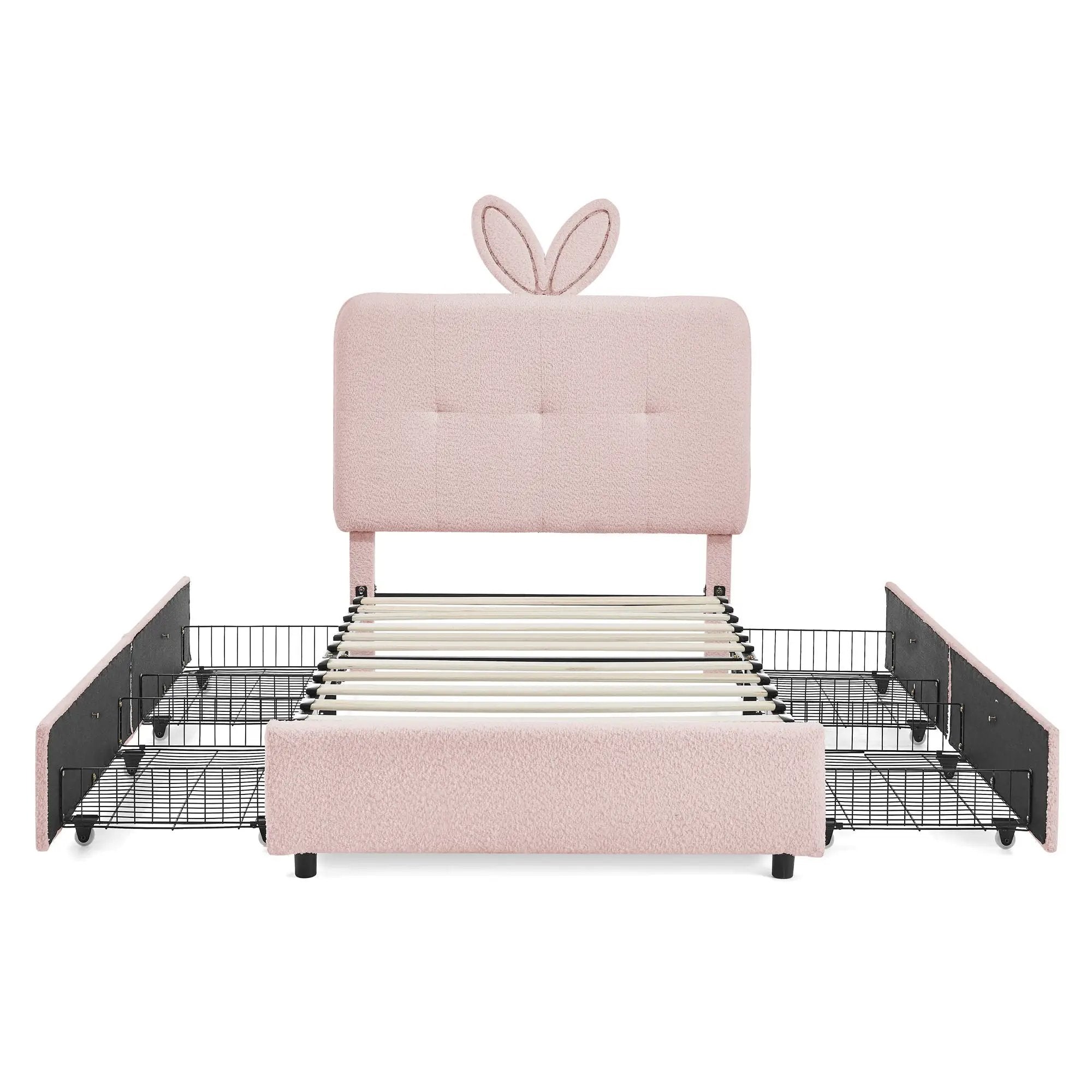 Upholstered Bed With Oversized Rabbit Ear Headboard, LED Lights & 4 Storage Drawers by Unique Piece Furniture