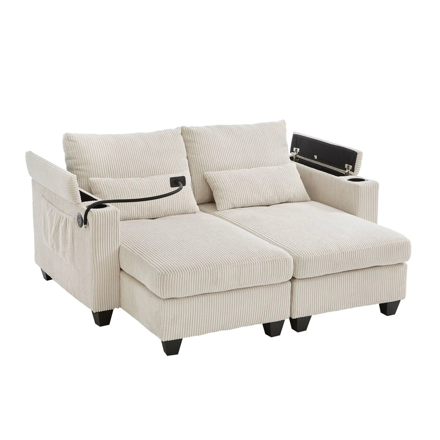 Convertible Chaise Lounge Sofa Chair With USB Ports, Cup Holders, Phone Holder And Storage by Unique Piece Furniture