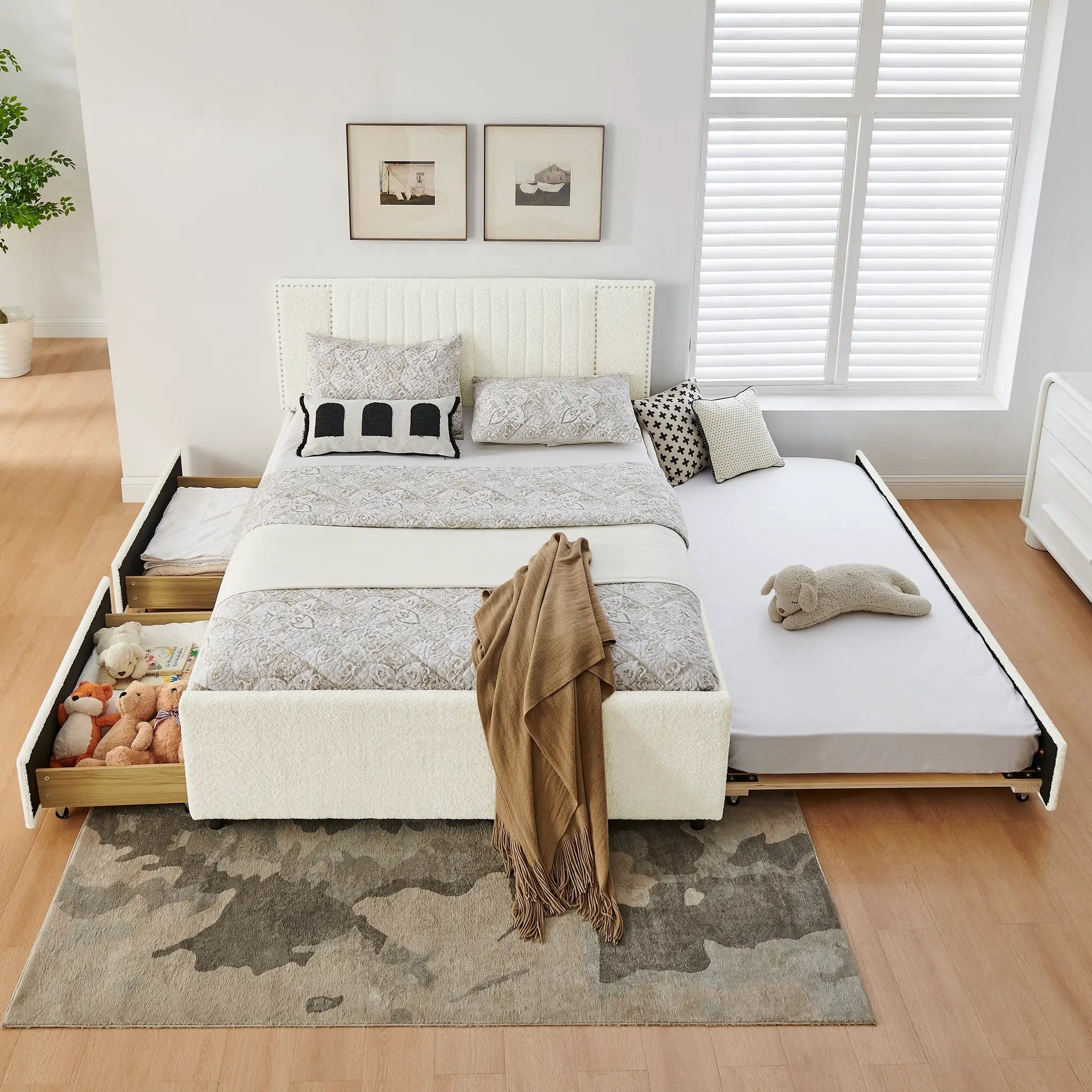 Queen Size Vertical Channel Tufted Upholstered Bed with Storage and Trundle by HouseOfZazla