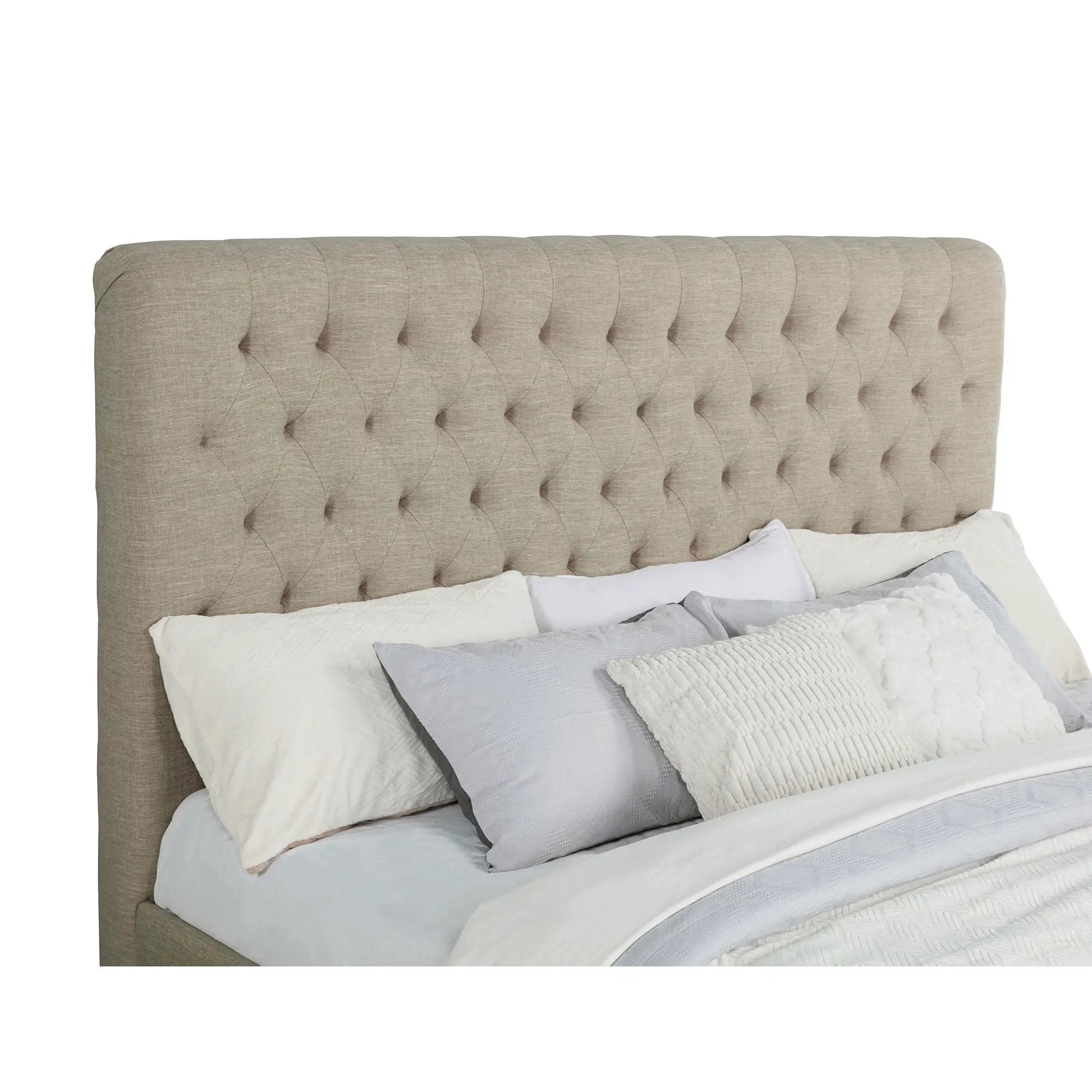 Copper - Eastern King Panel Bed With Tufted Design - Oatmeal by HouseOfZazla