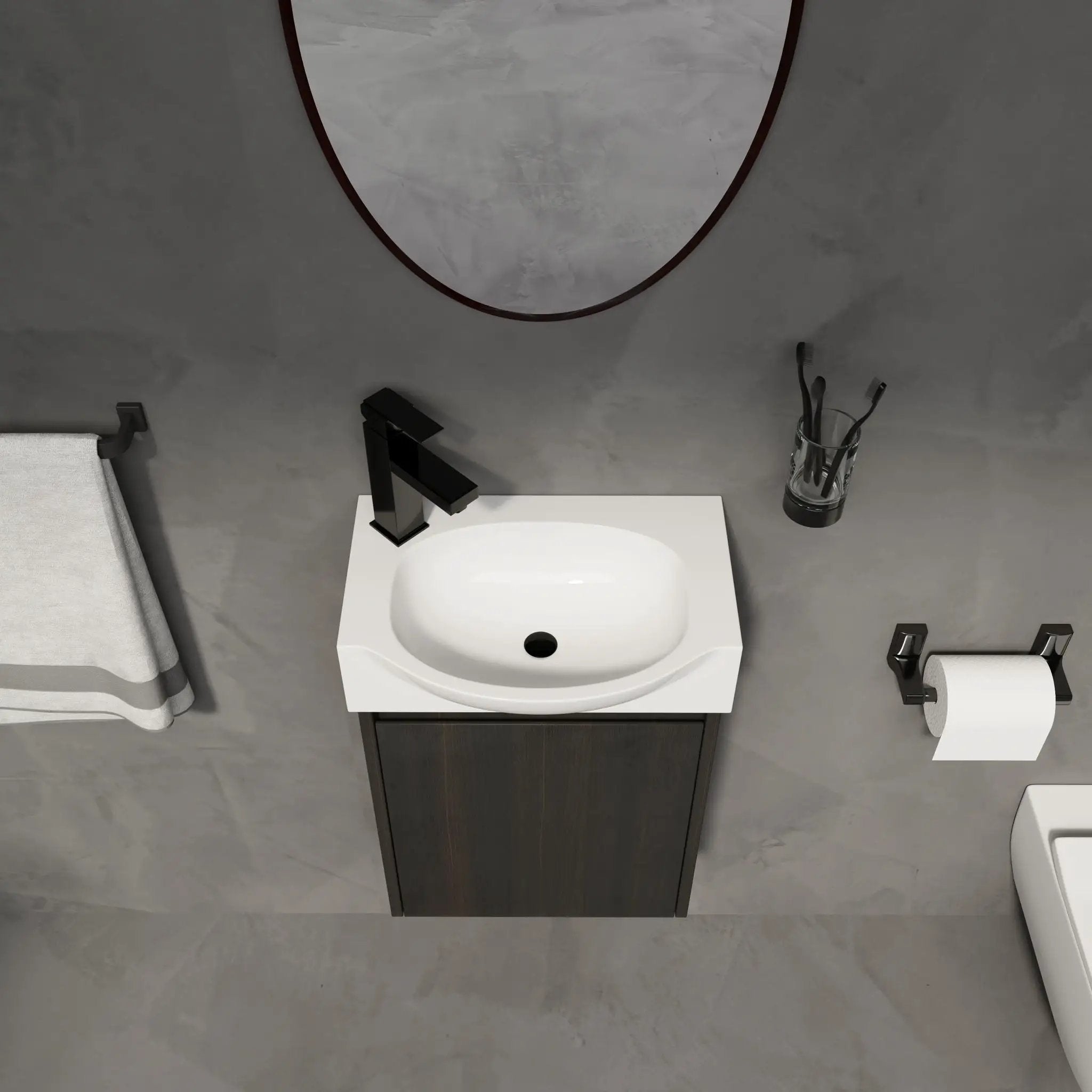 Modern Bathroom Vanity With Ceramic Basin, Wall Mounted Floating Sink Combo, Storage Cabinet by HouseOfZazla