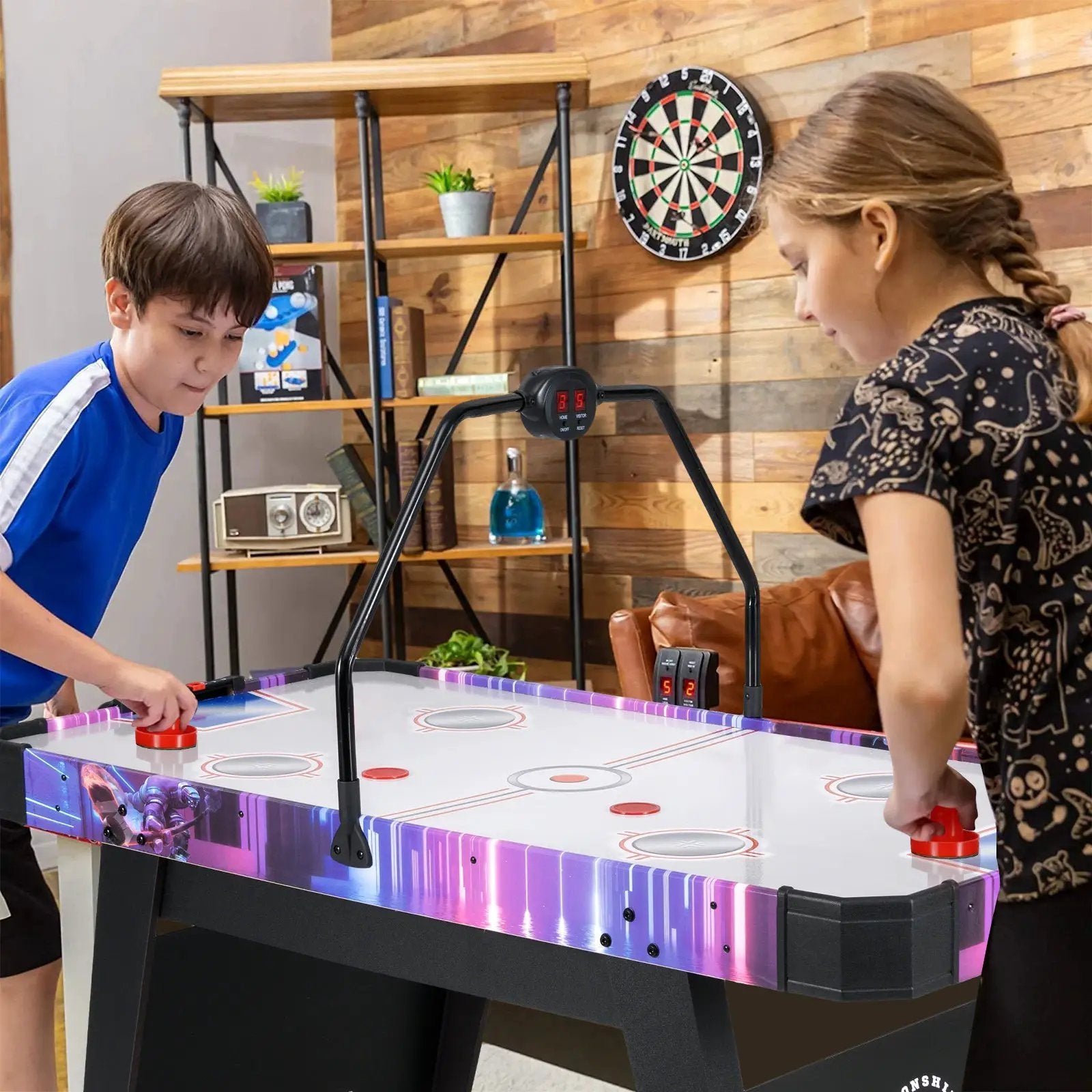 56 Inch Air Hockey Table with LED Digital Scoreboard and Powerful 12V Motor-White by DirectDeals