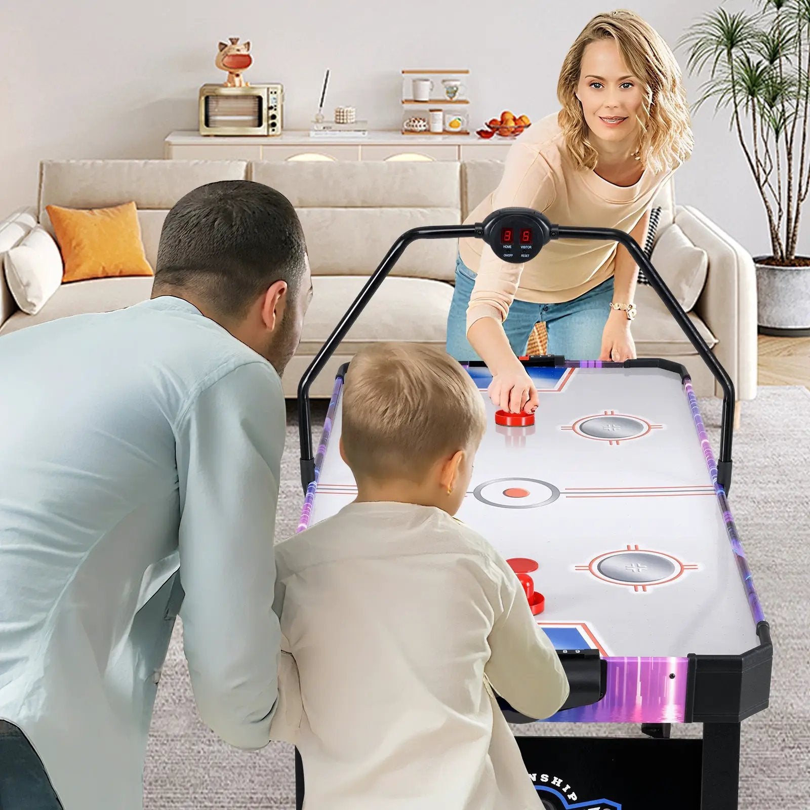 56 Inch Air Hockey Table with LED Digital Scoreboard and Powerful 12V Motor-White by DirectDeals