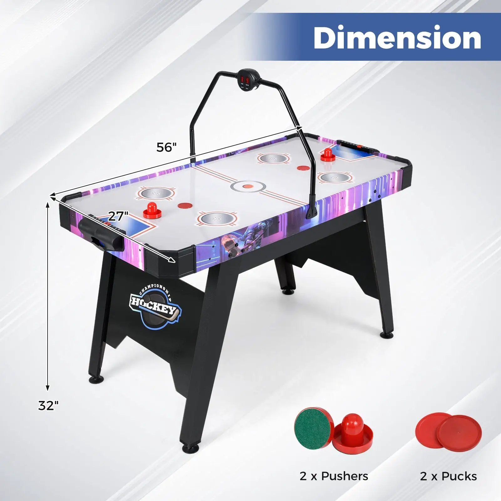 56 Inch Air Hockey Table with LED Digital Scoreboard and Powerful 12V Motor-White by DirectDeals