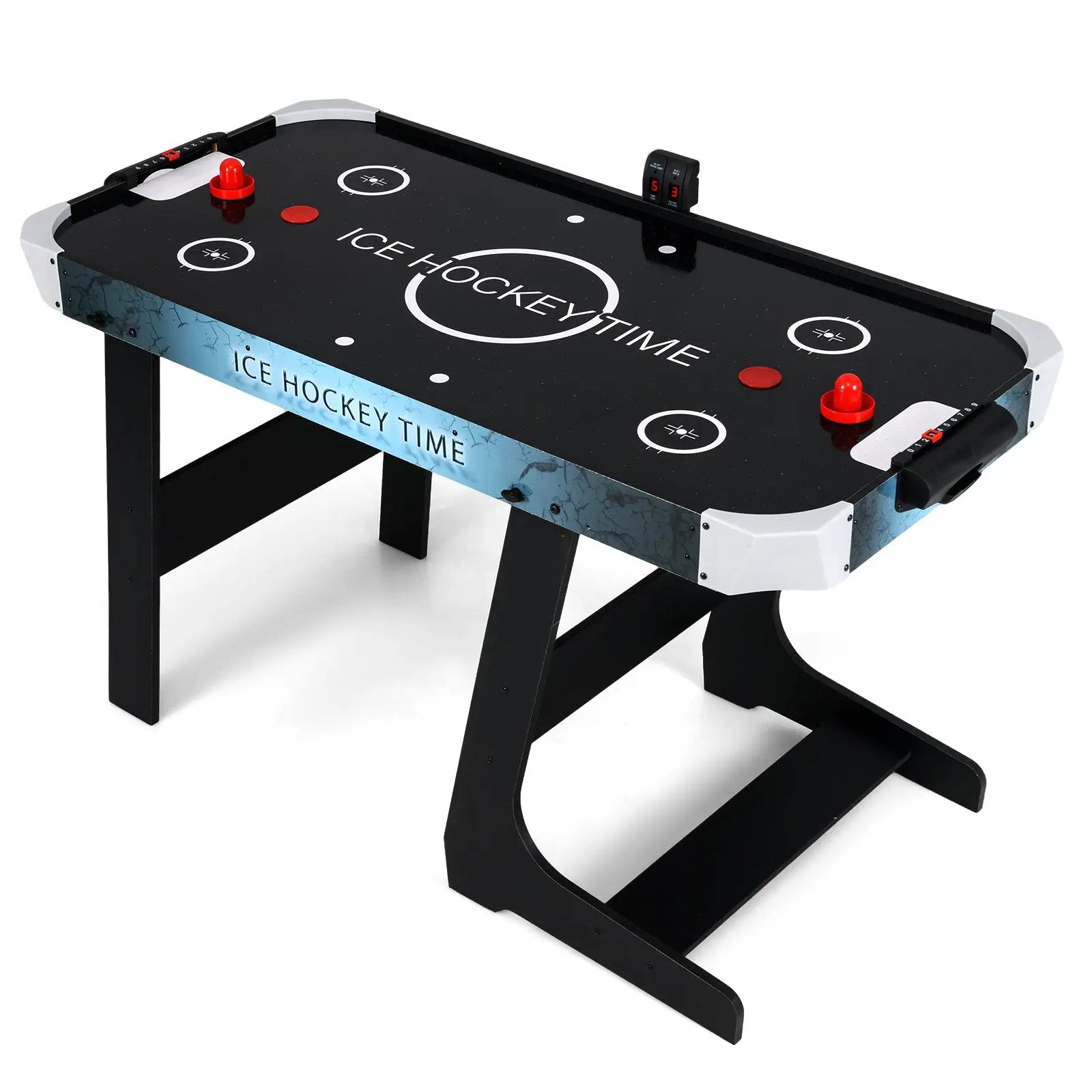 56 Inch Air Hockey Table with Powerful 12V Motor and LED Digital Scoreboard-Black by DirectDeals