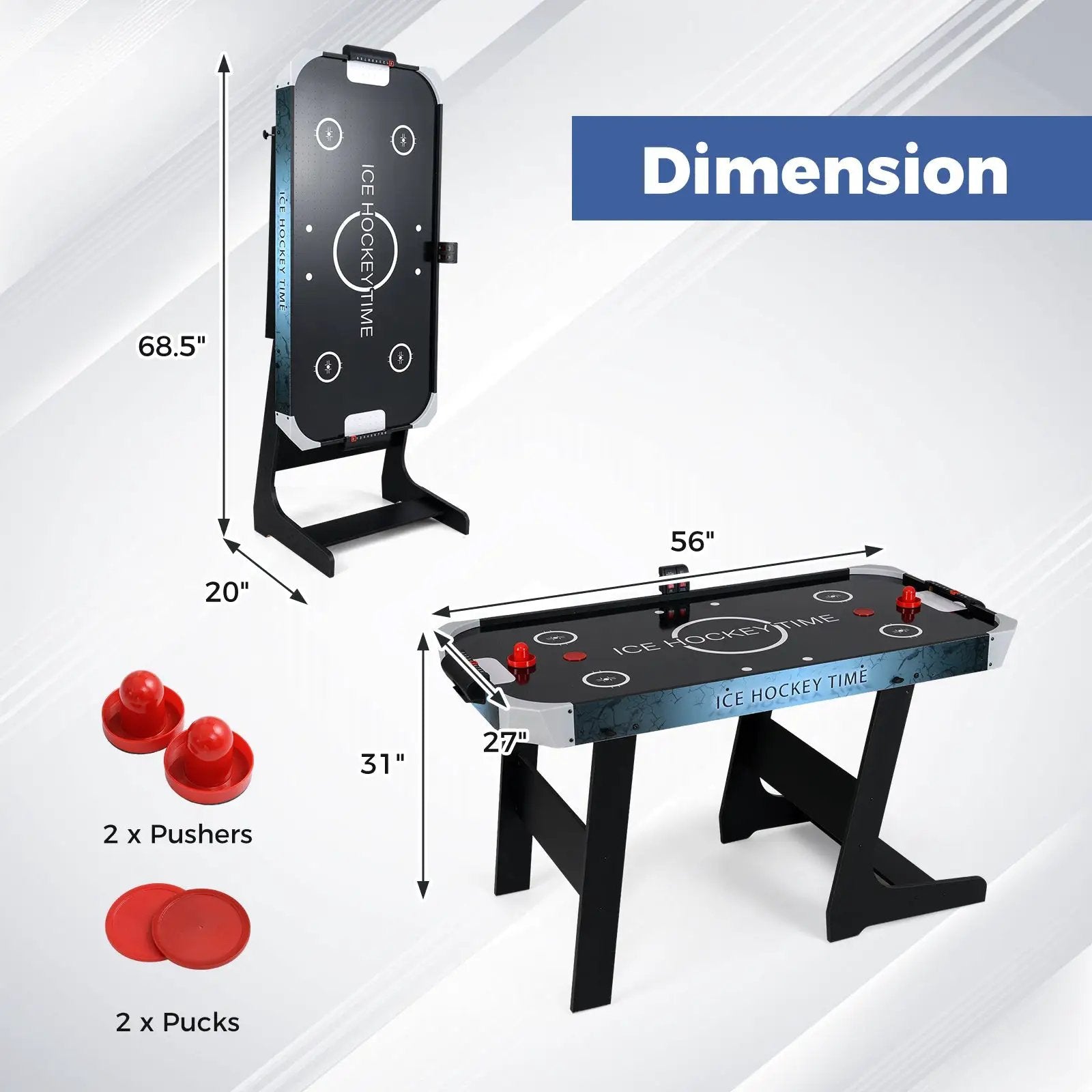 56 Inch Air Hockey Table with Powerful 12V Motor and LED Digital Scoreboard-Black by DirectDeals