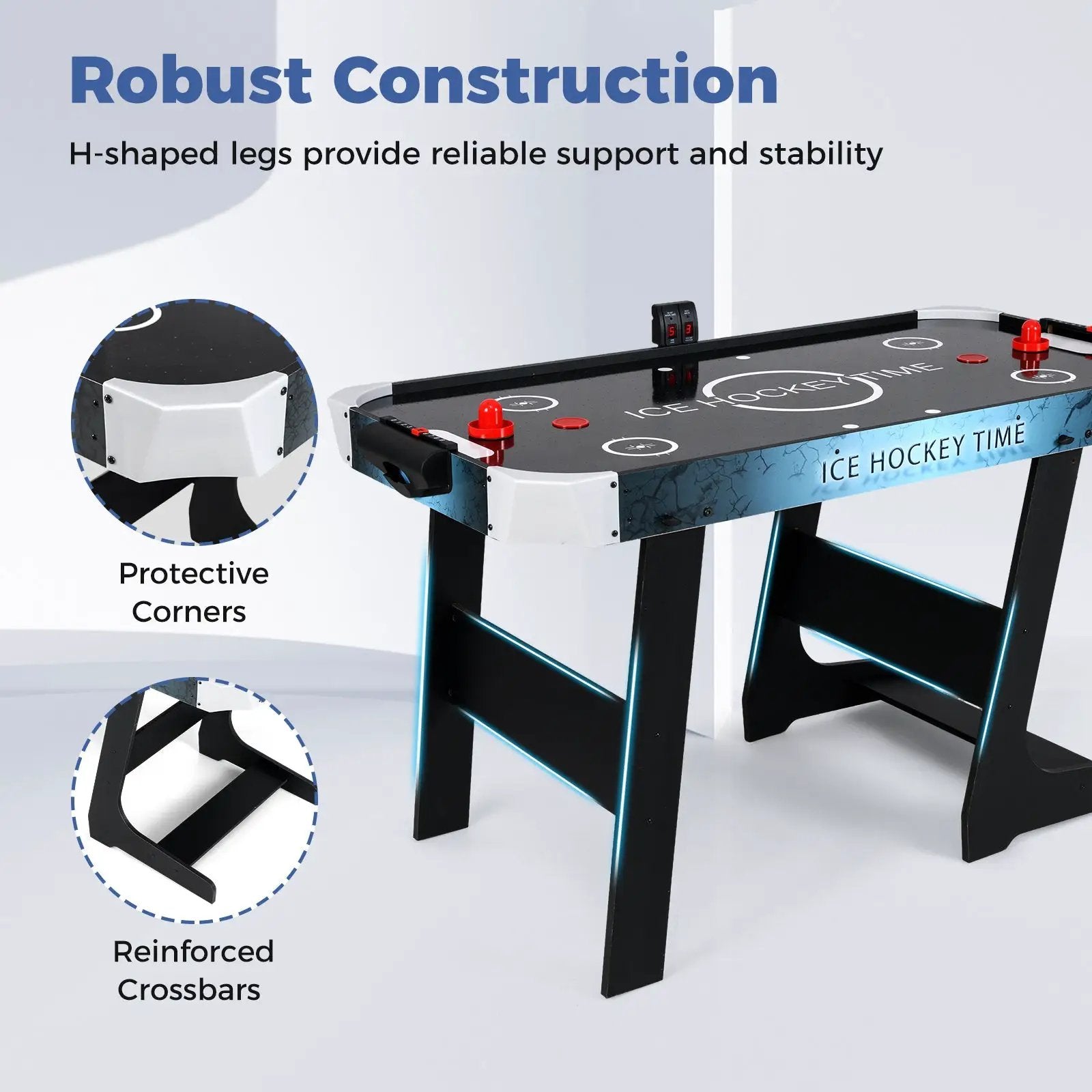 56 Inch Air Hockey Table with Powerful 12V Motor and LED Digital Scoreboard-Black by DirectDeals